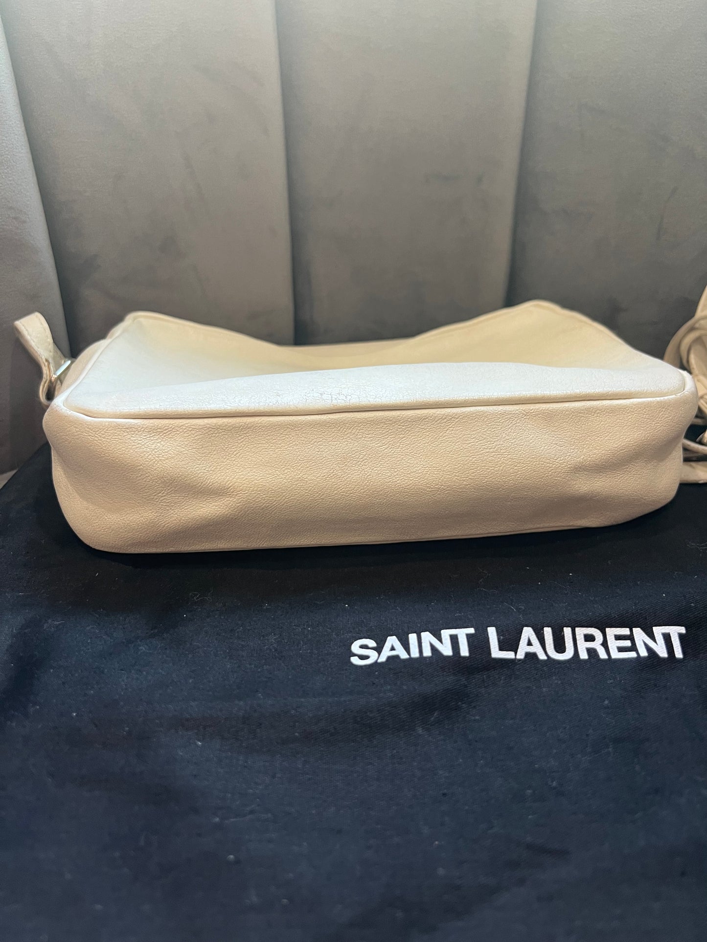YSL Lambskin Monogram Small Lou Camera Bag White