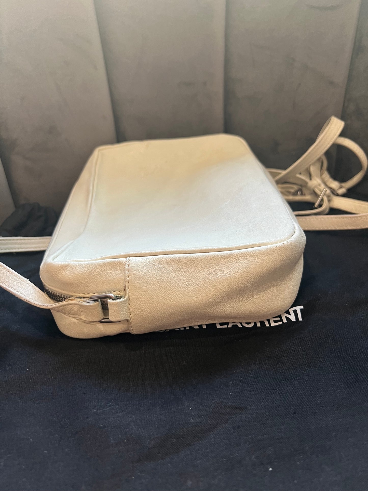 YSL Lambskin Monogram Small Lou Camera Bag White