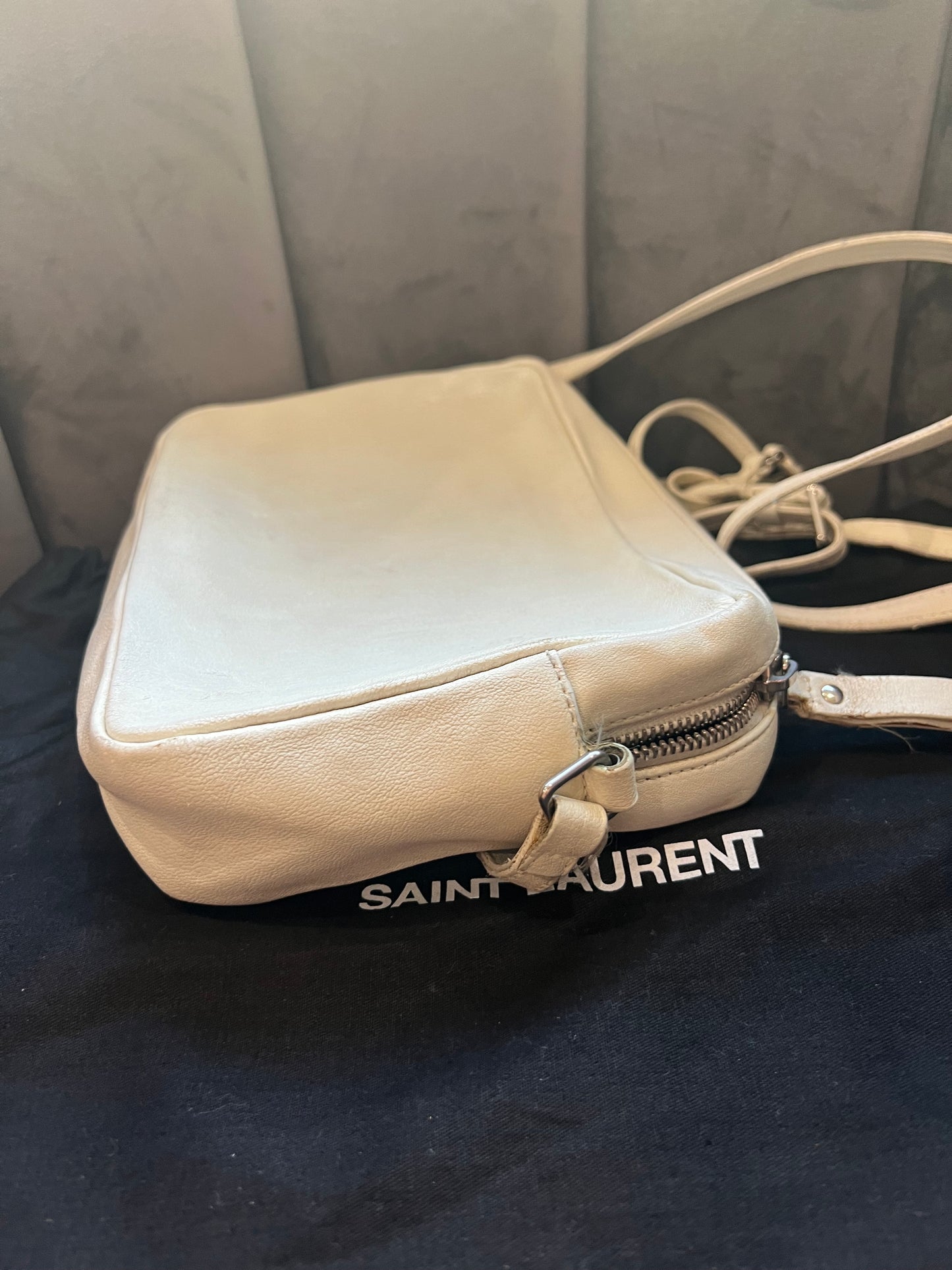 YSL Lambskin Monogram Small Lou Camera Bag White