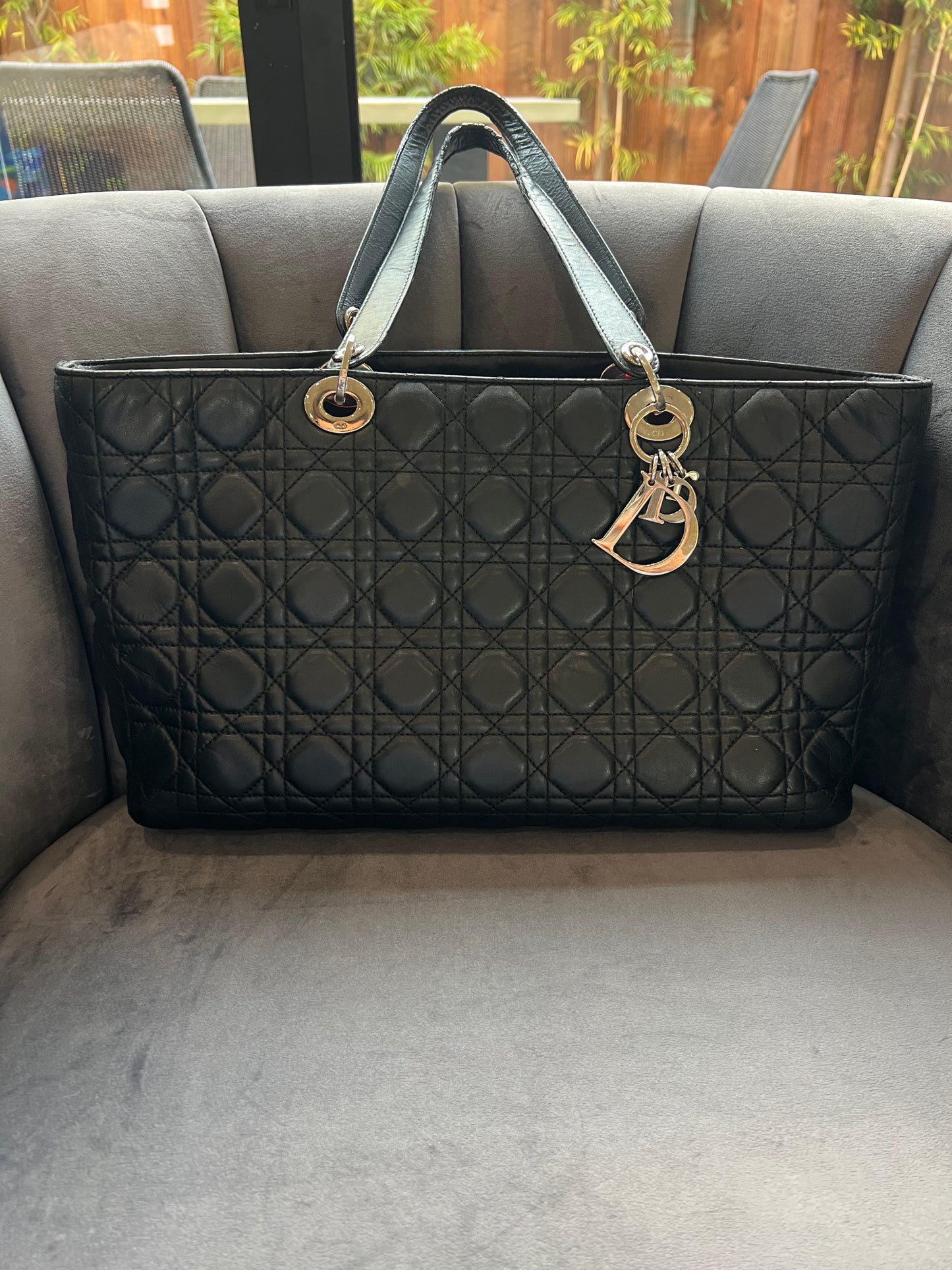 Lady Dior Cannage shopping tote lambskin black