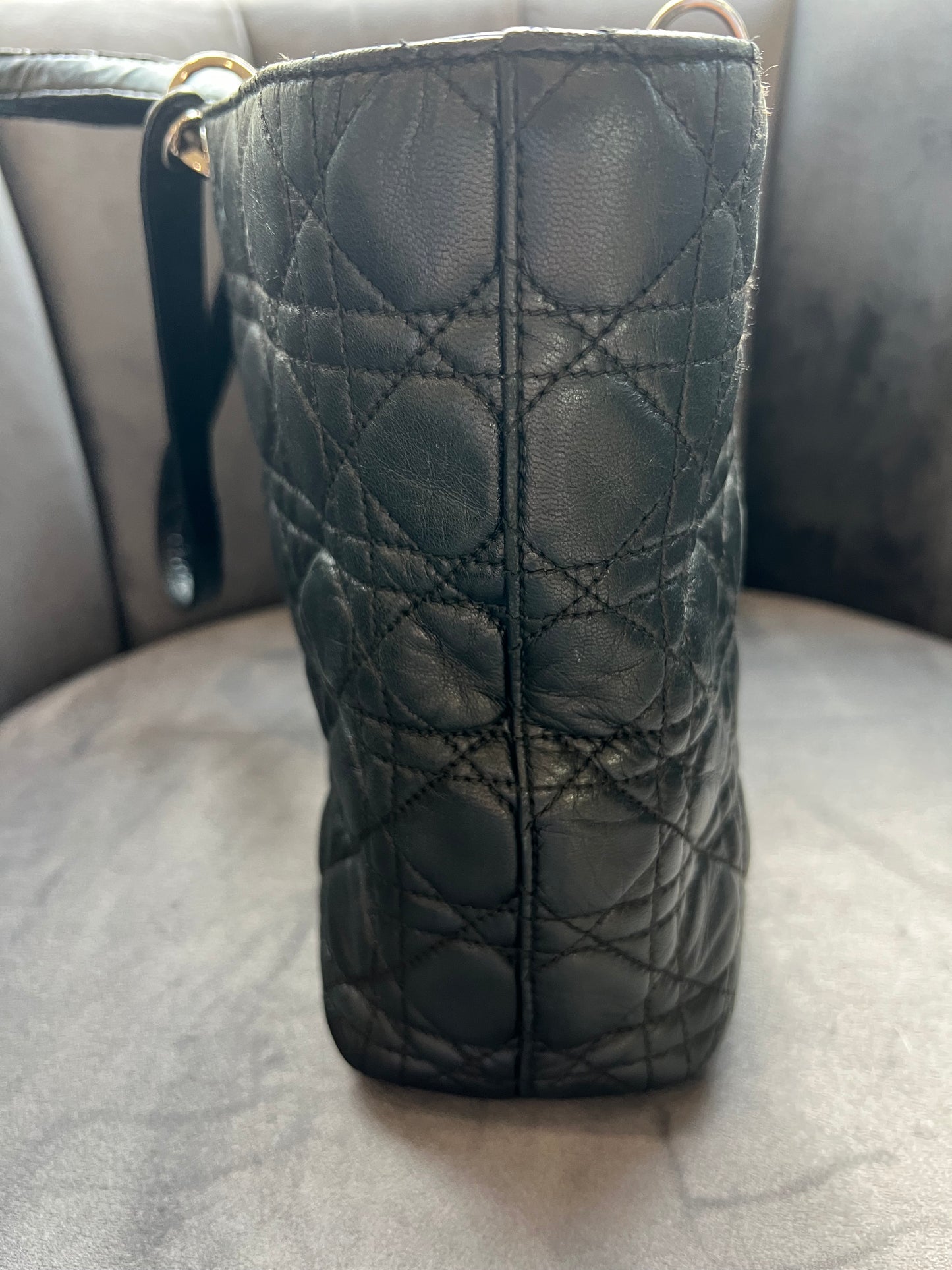 Lady Dior Cannage shopping tote lambskin black