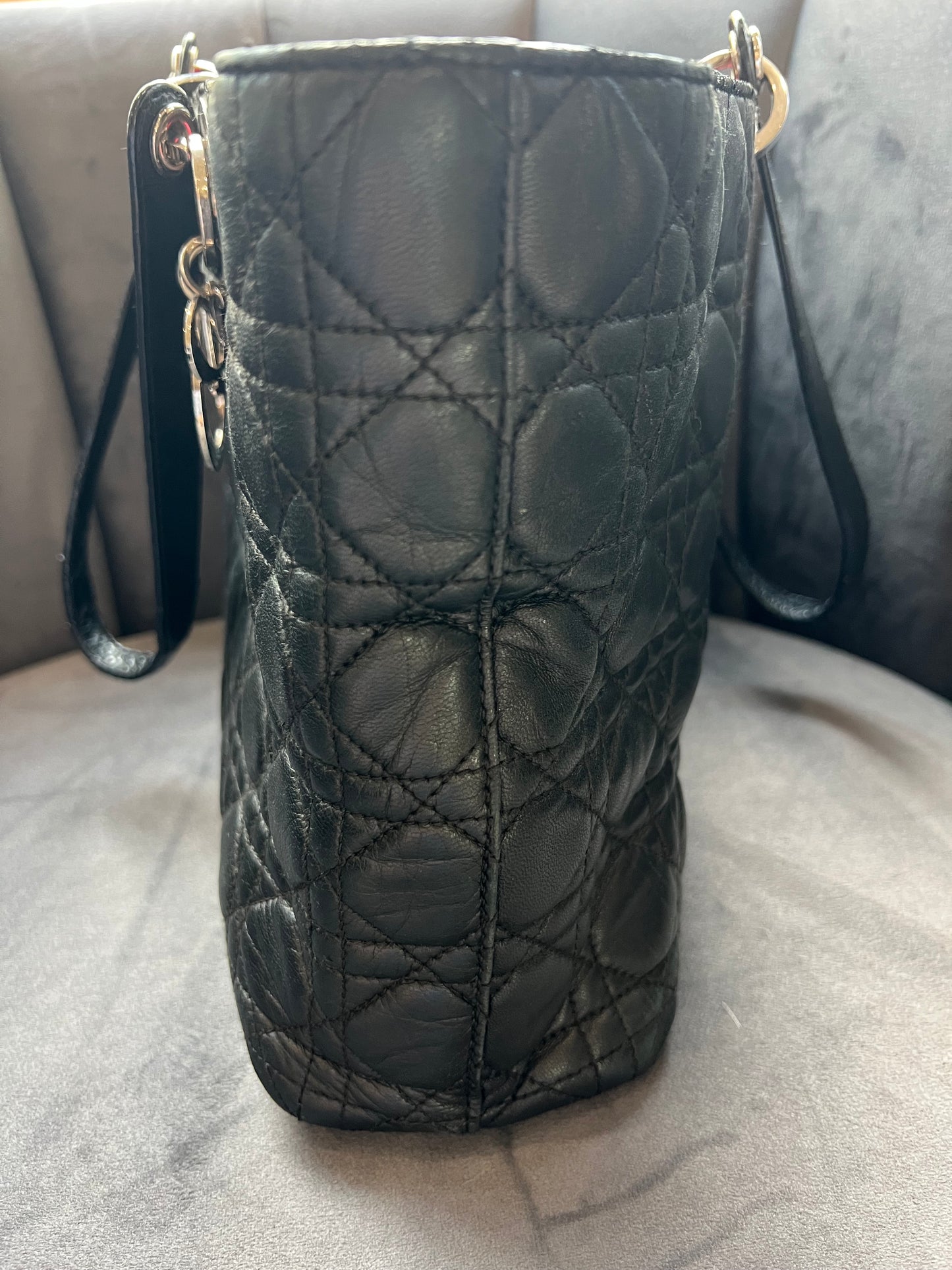 Lady Dior Cannage shopping tote lambskin black