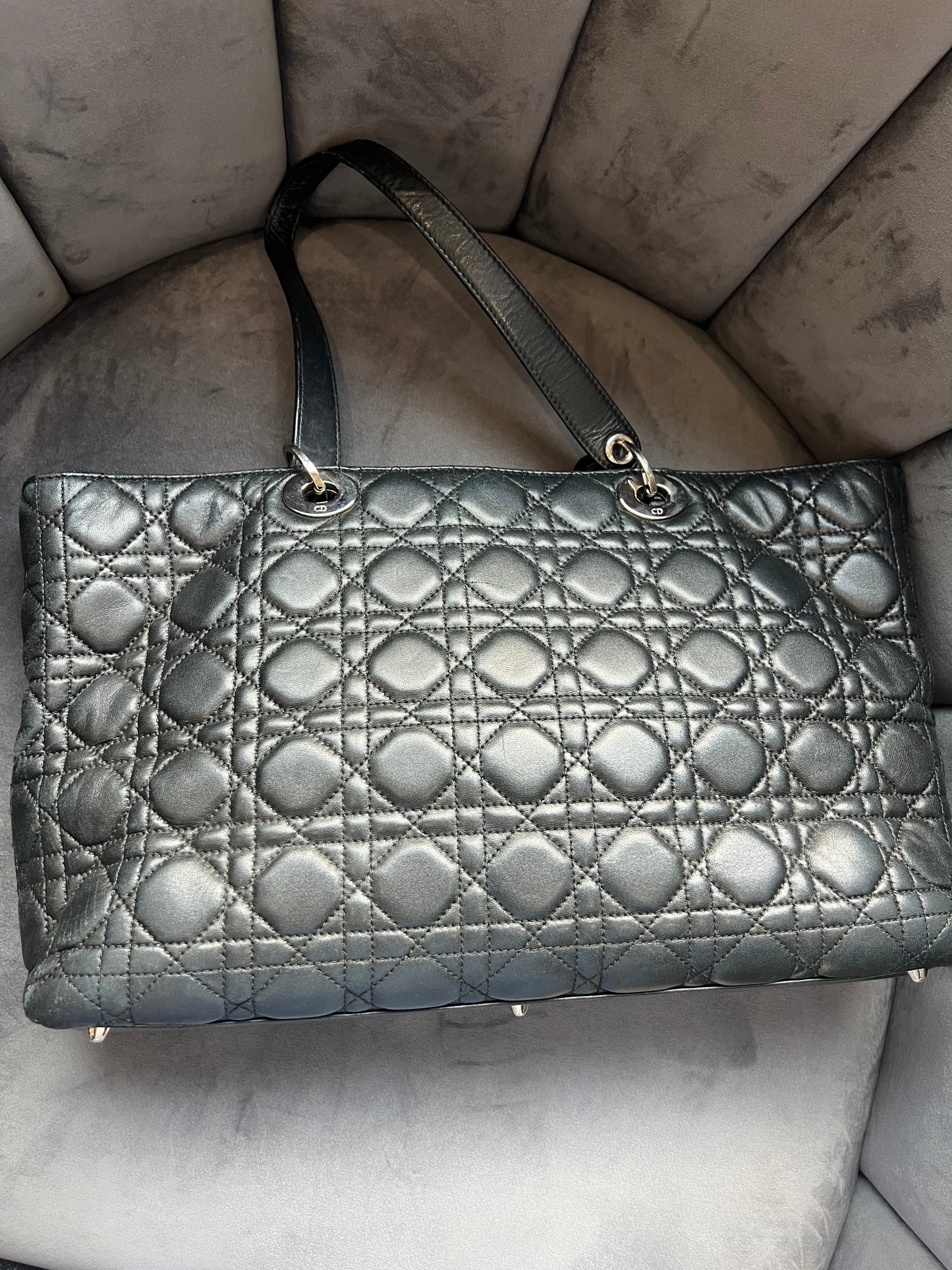 Lady Dior Cannage shopping tote lambskin black