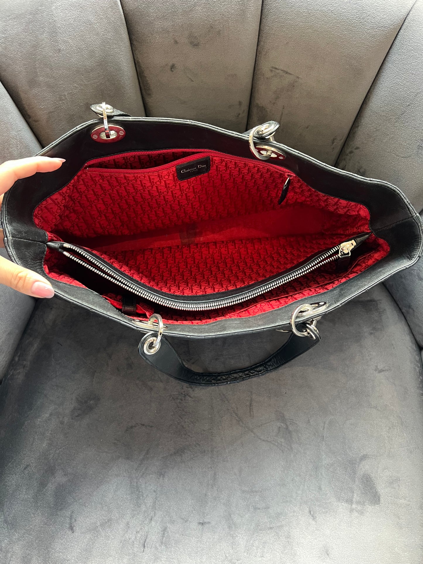 Lady Dior Cannage shopping tote lambskin black
