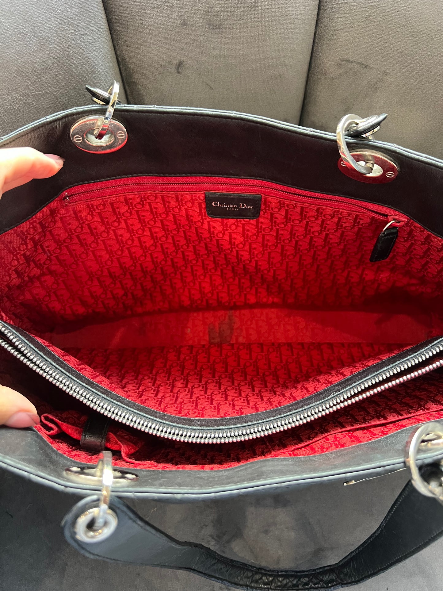 Lady Dior Cannage shopping tote lambskin black
