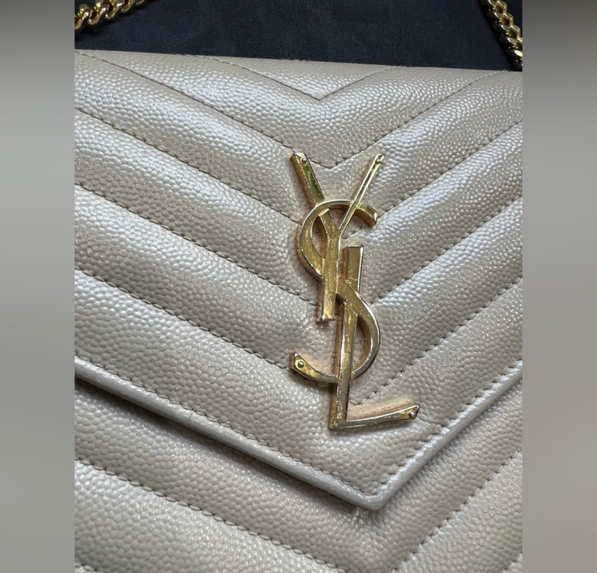 YSL cassandre flap large wallet on chain beige