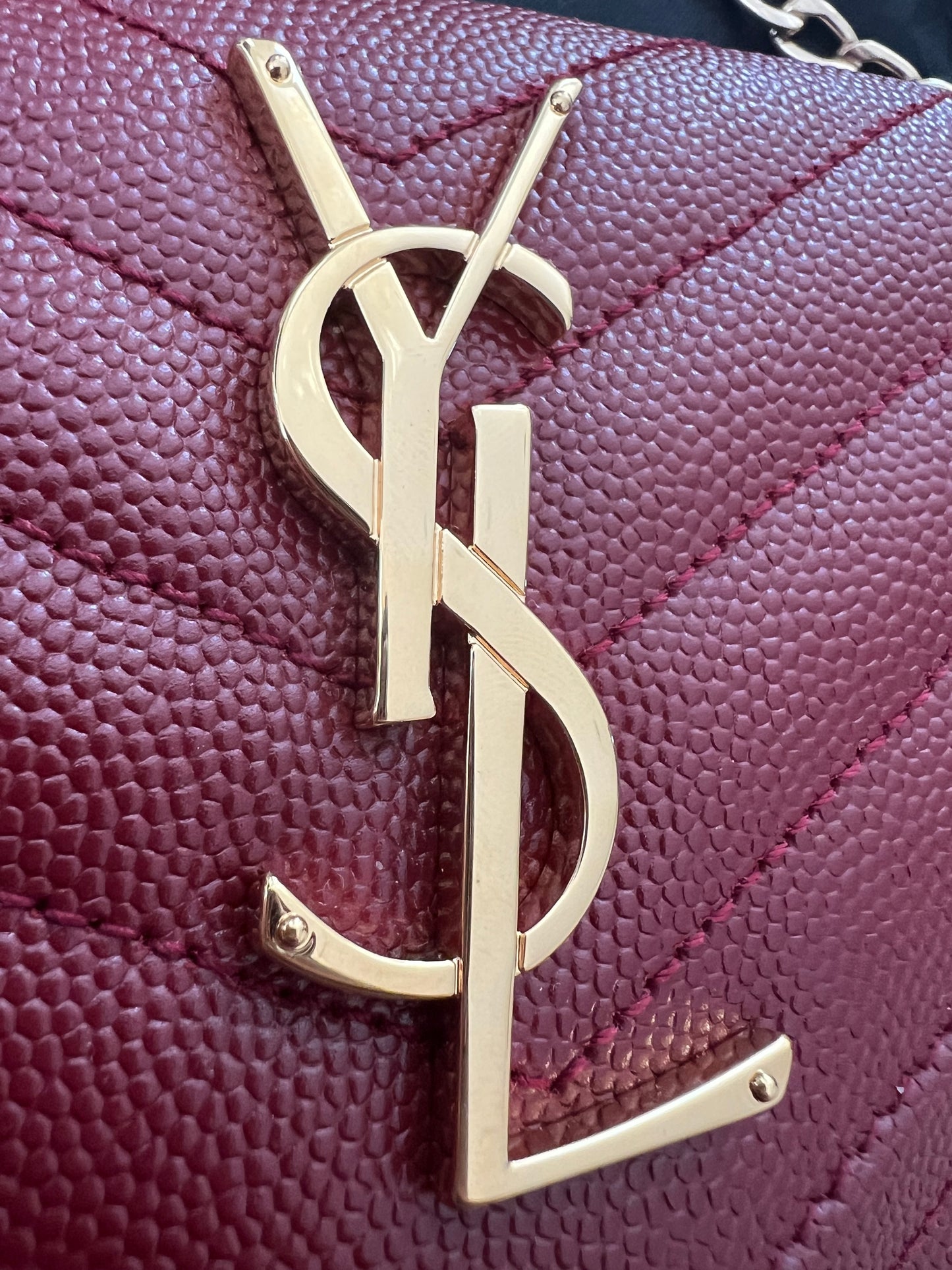 Saint Laurent Cassandre envelope flap red wallet on chain