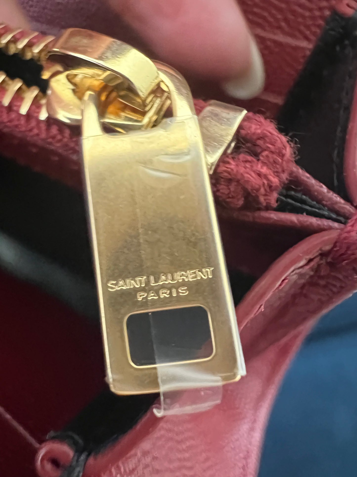 Saint Laurent Cassandre envelope flap red wallet on chain