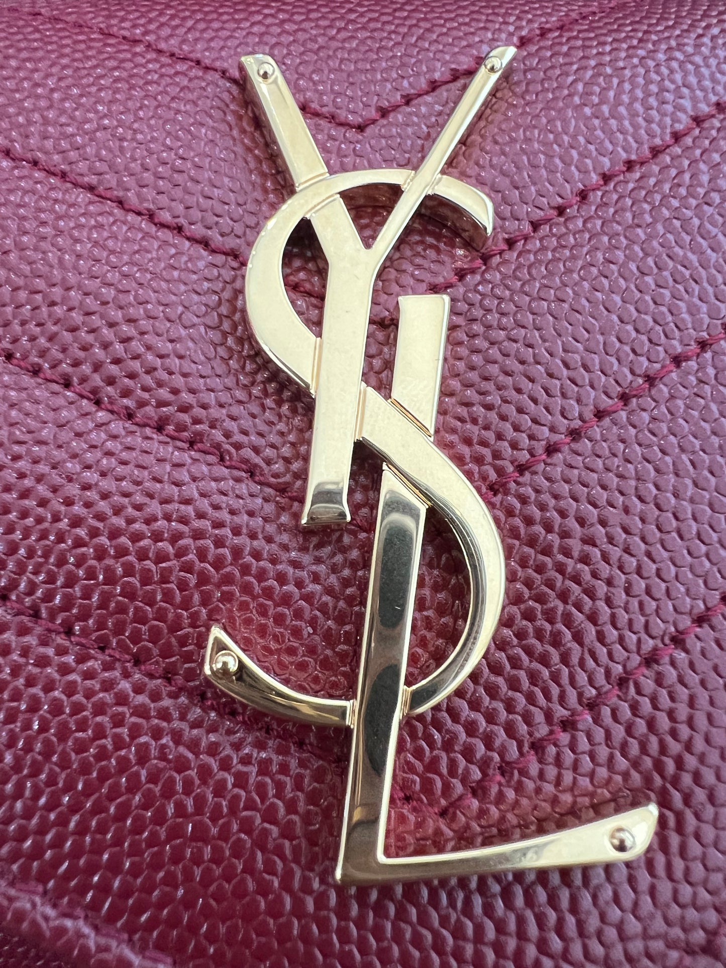 Saint Laurent Cassandre envelope flap red wallet on chain