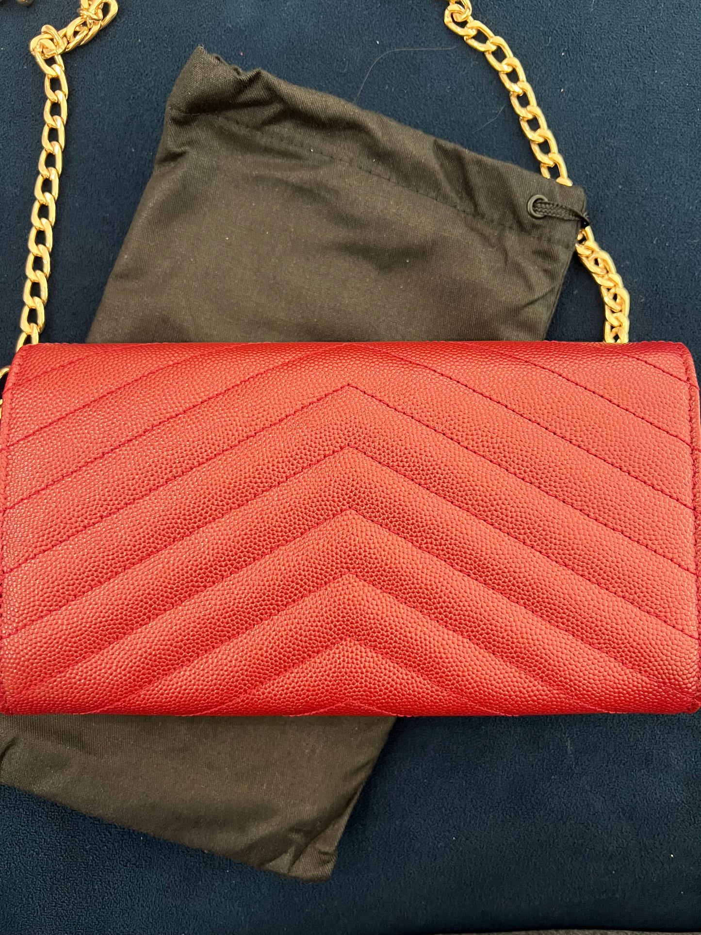 Saint Laurent Cassandre envelope flap red wallet on chain