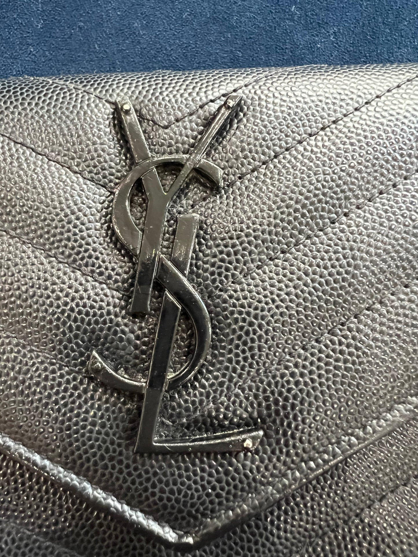 YSL Cassandre all black envelope flap wallet on chain