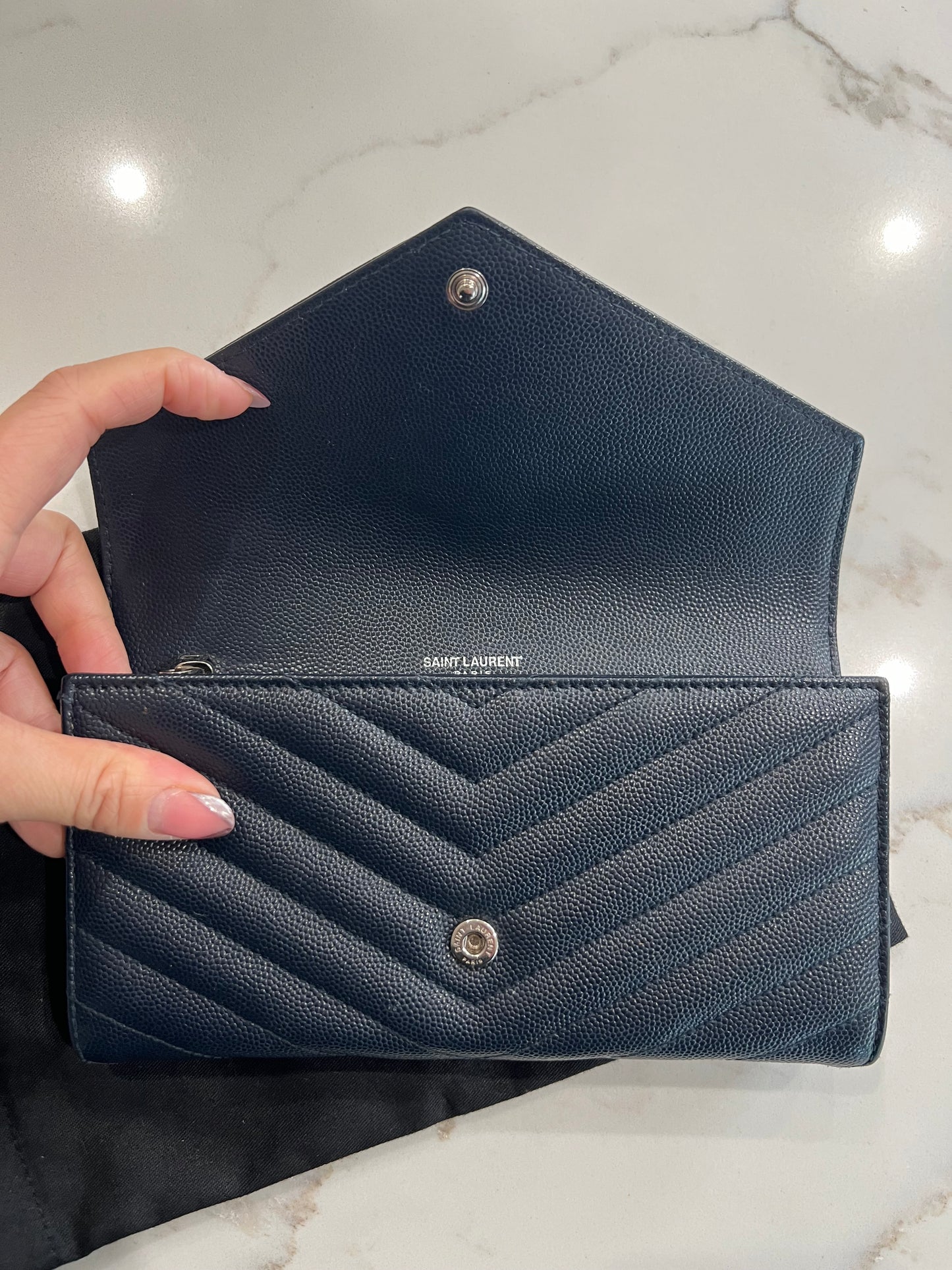 Saint Laurent cassandre envelope flap wallet on chain Navy
