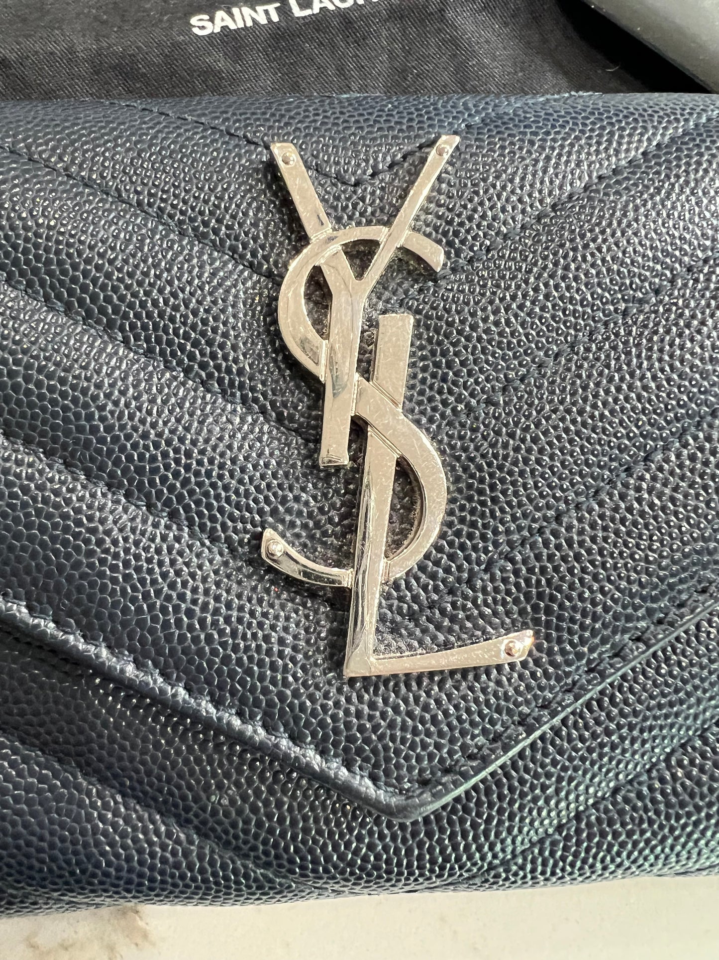 Saint Laurent cassandre envelope flap wallet on chain Navy