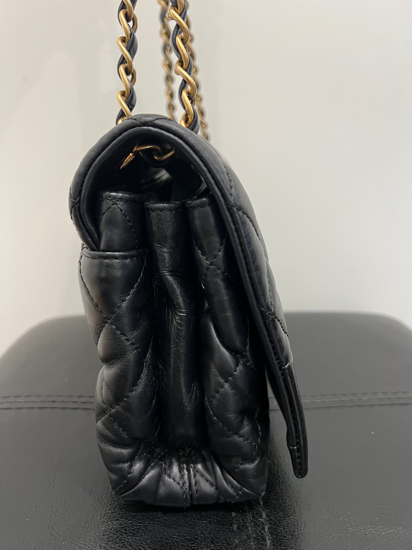 Chanel black single flap quilted handbag
