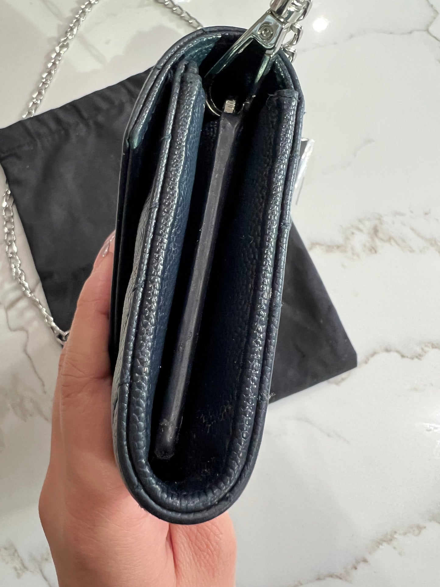 Saint Laurent cassandre envelope flap wallet on chain Navy