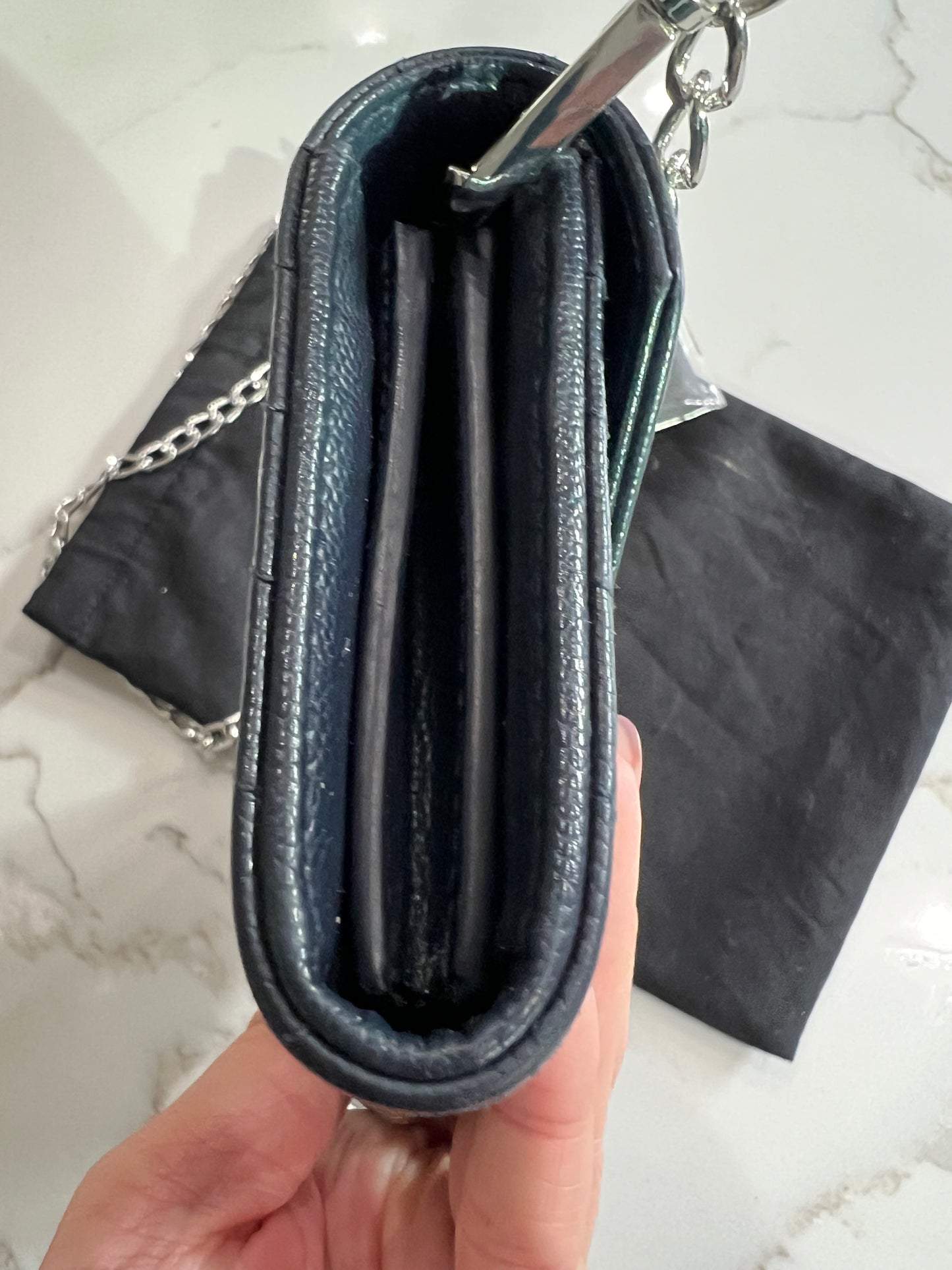 Saint Laurent cassandre envelope flap wallet on chain Navy