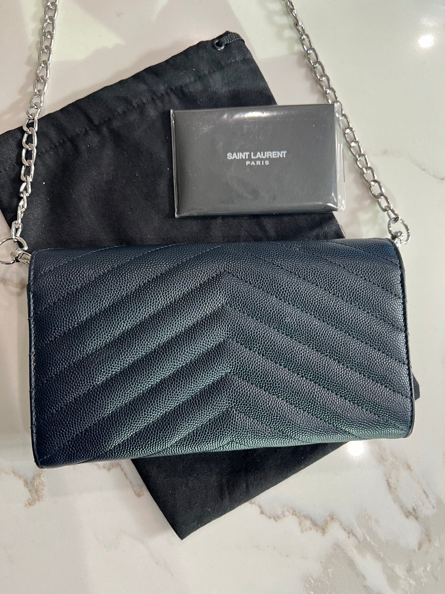 Saint Laurent cassandre envelope flap wallet on chain Navy