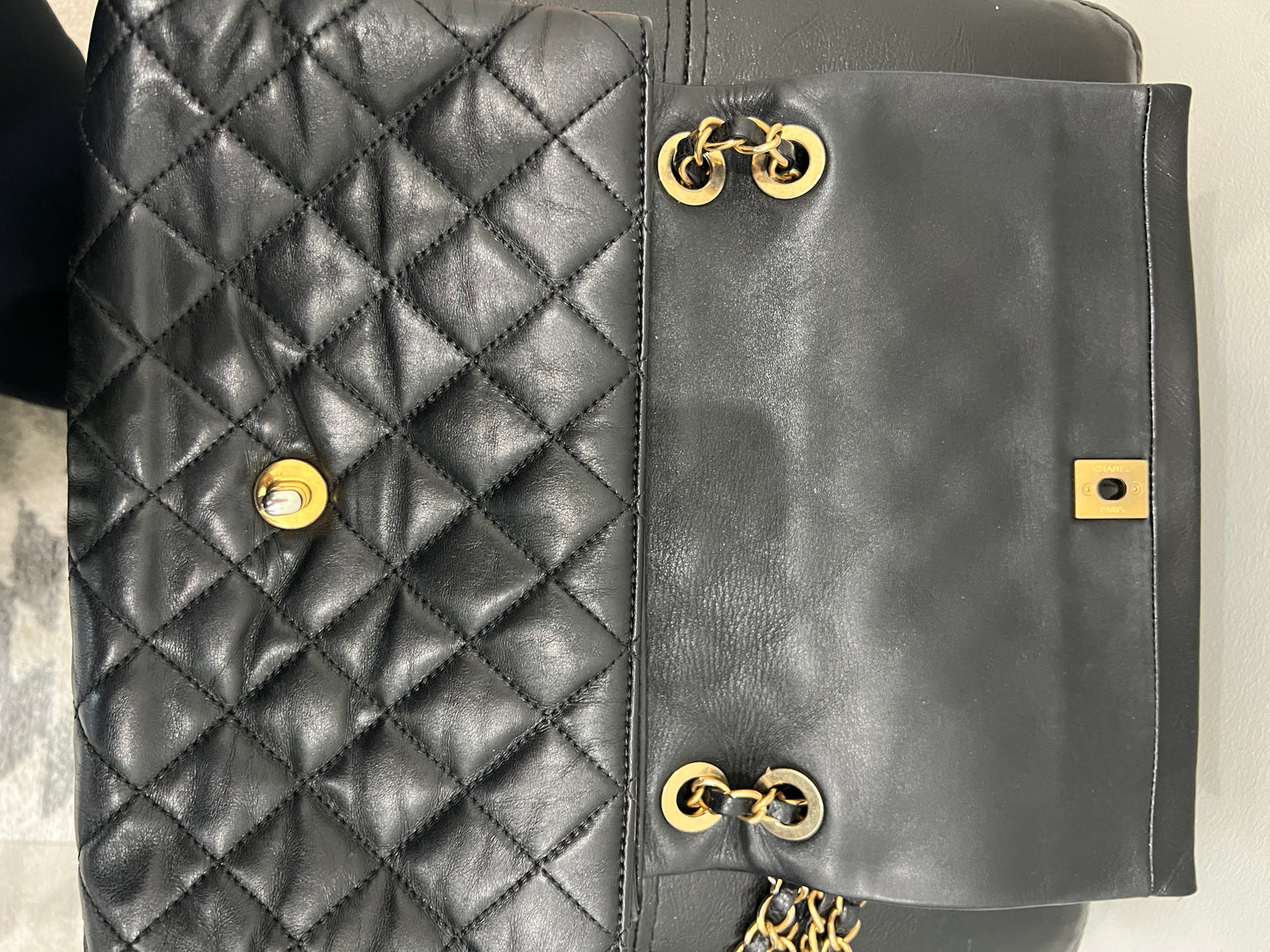 Chanel black single flap quilted handbag