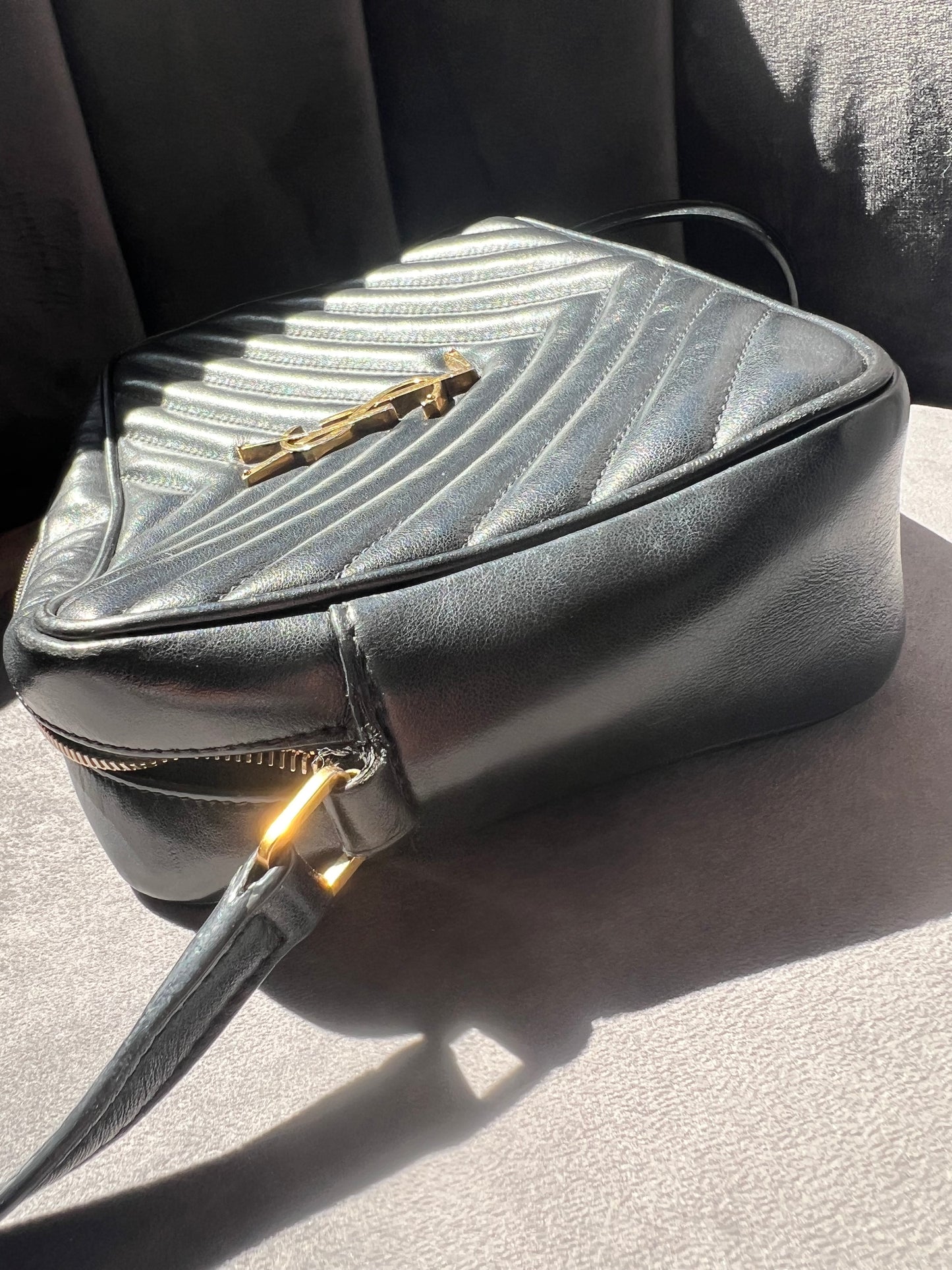 YSL camera bag quilted with gold hardware