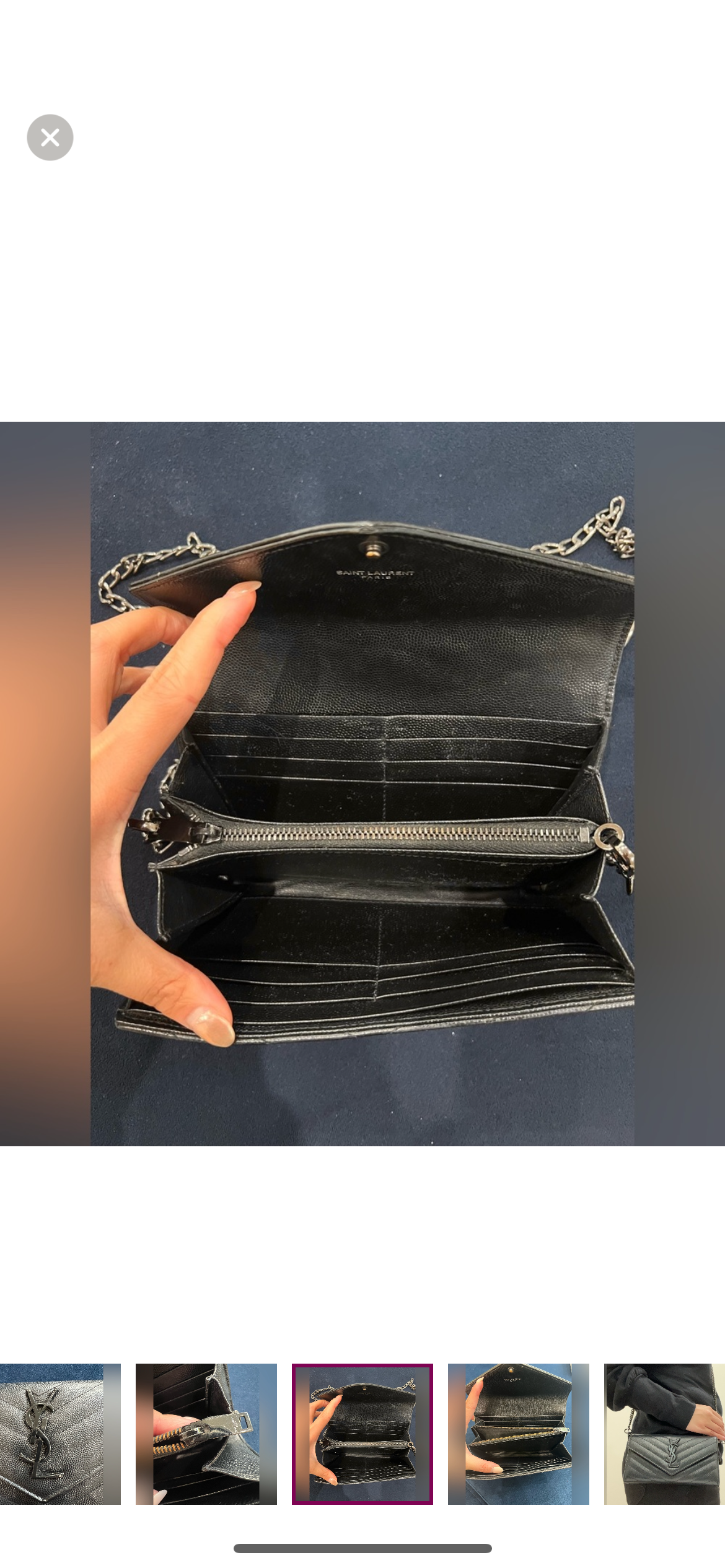 YSL Cassandre all black envelope flap wallet on chain
