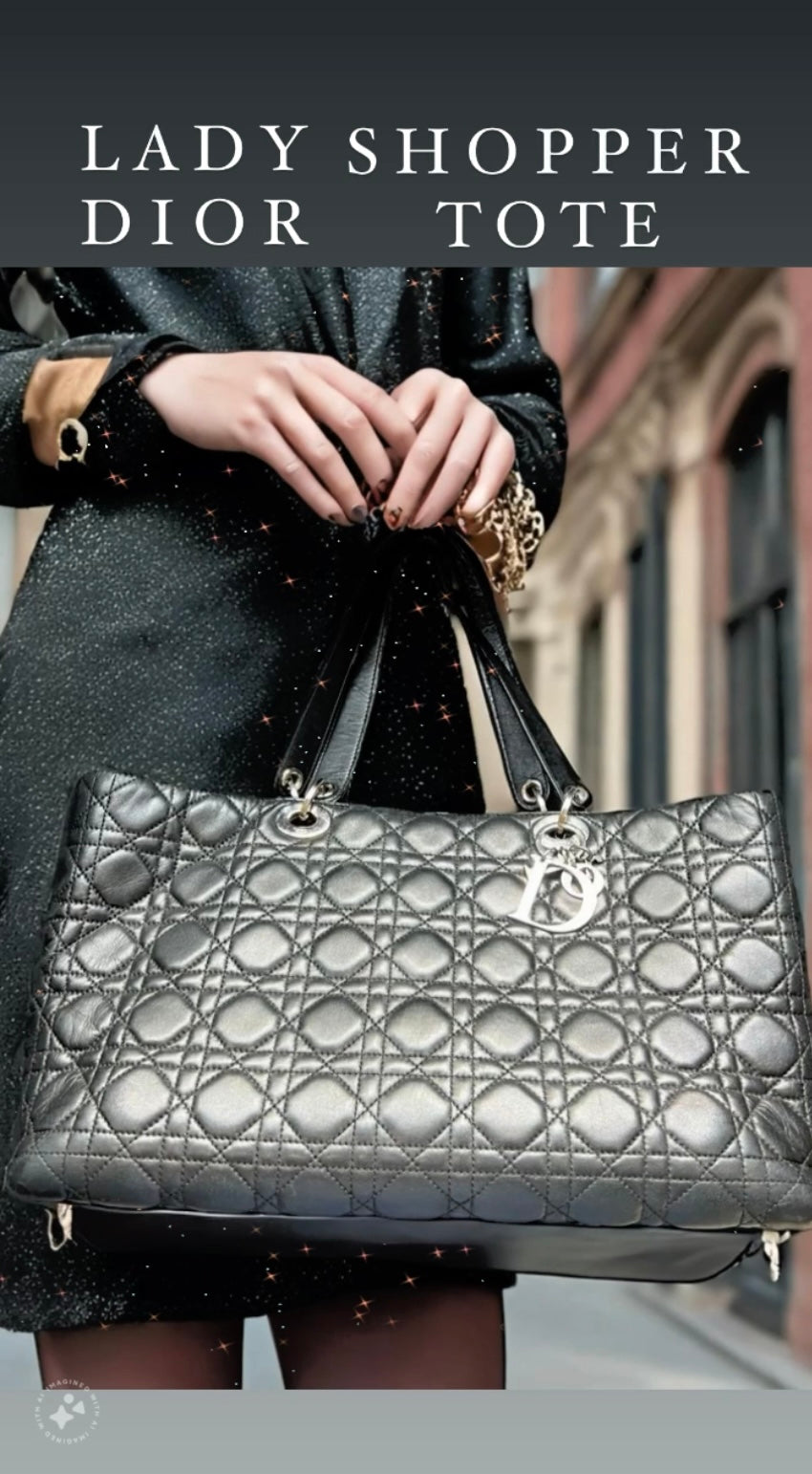 Lady Dior Cannage shopping tote lambskin black