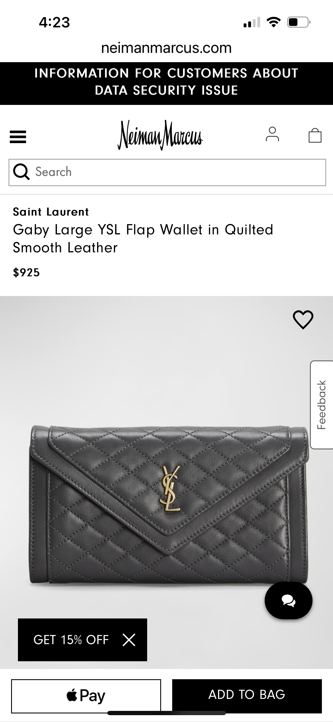 Yves Saint Laurent Gaby Wallet on chain