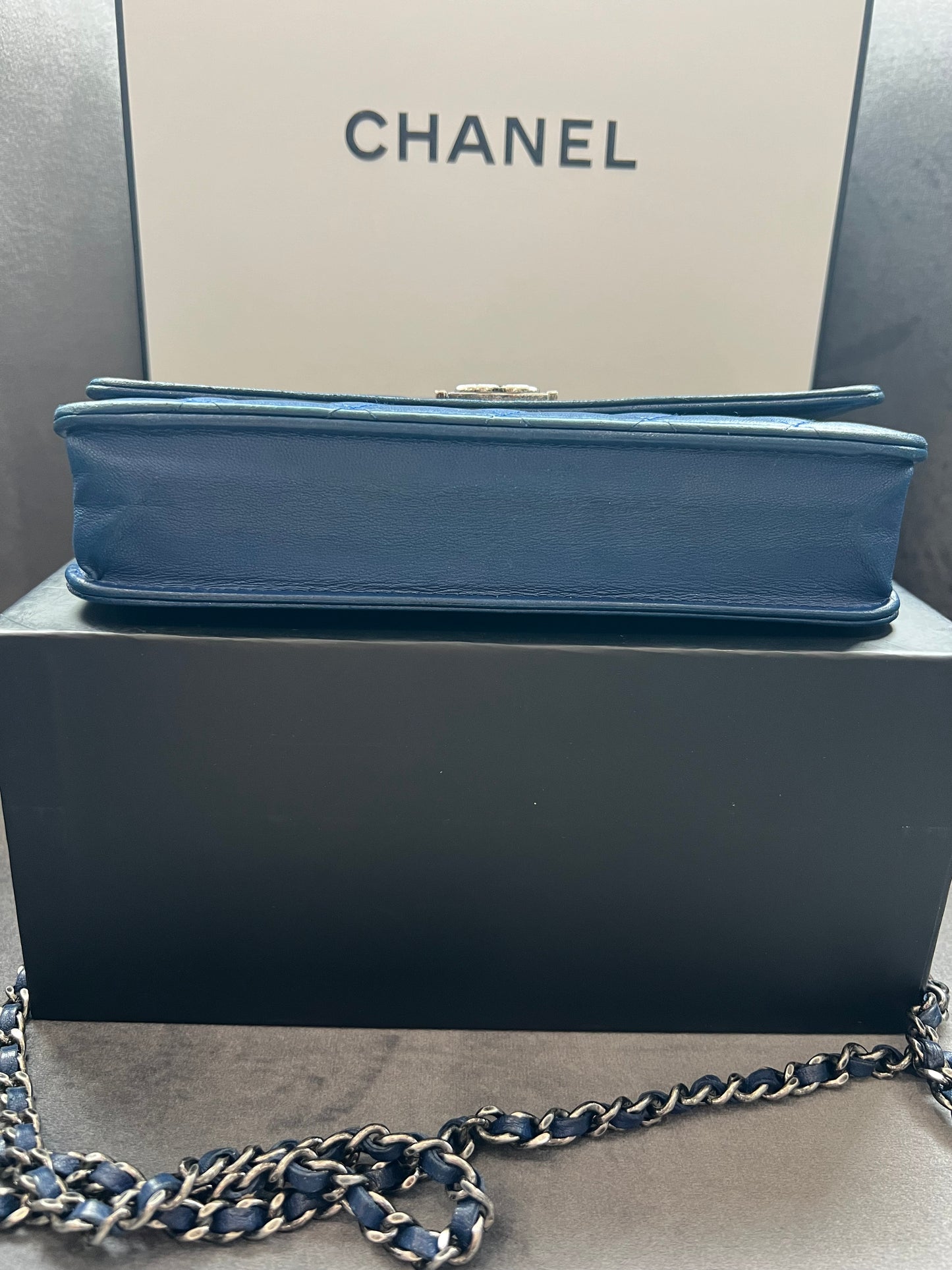 Chanel Boy Wallet on Chain Blue