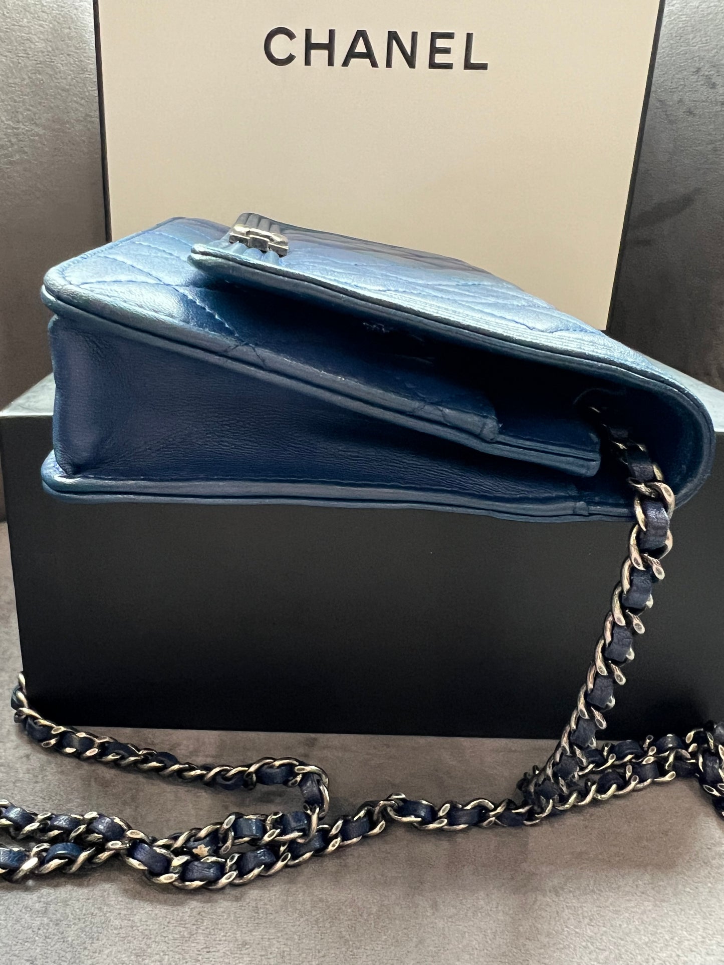 Chanel Boy Wallet on Chain Blue