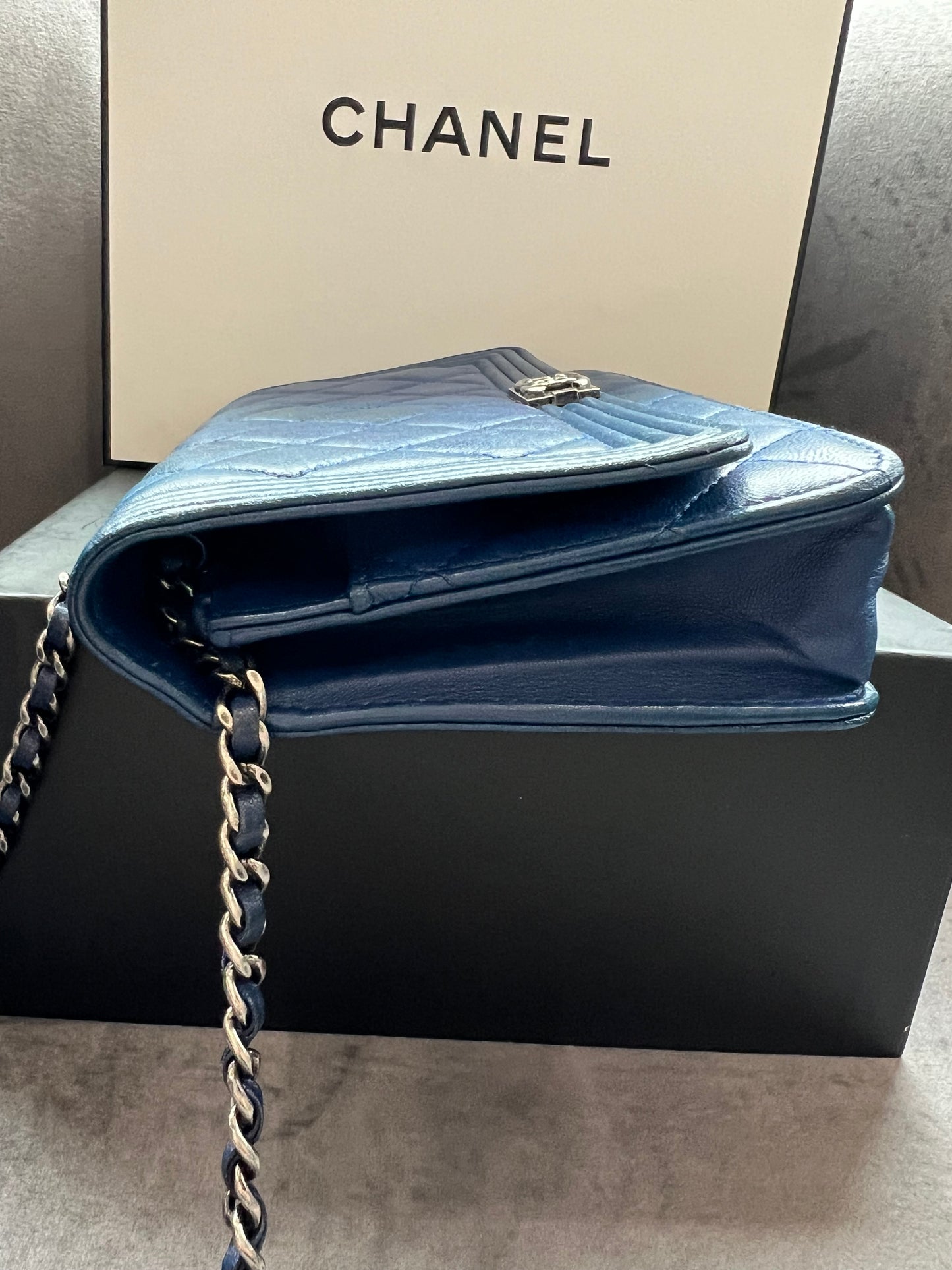 Chanel Boy Wallet on Chain Blue