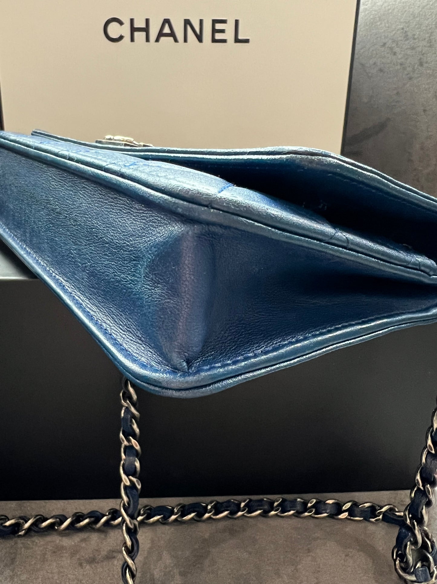 Chanel Boy Wallet on Chain Blue