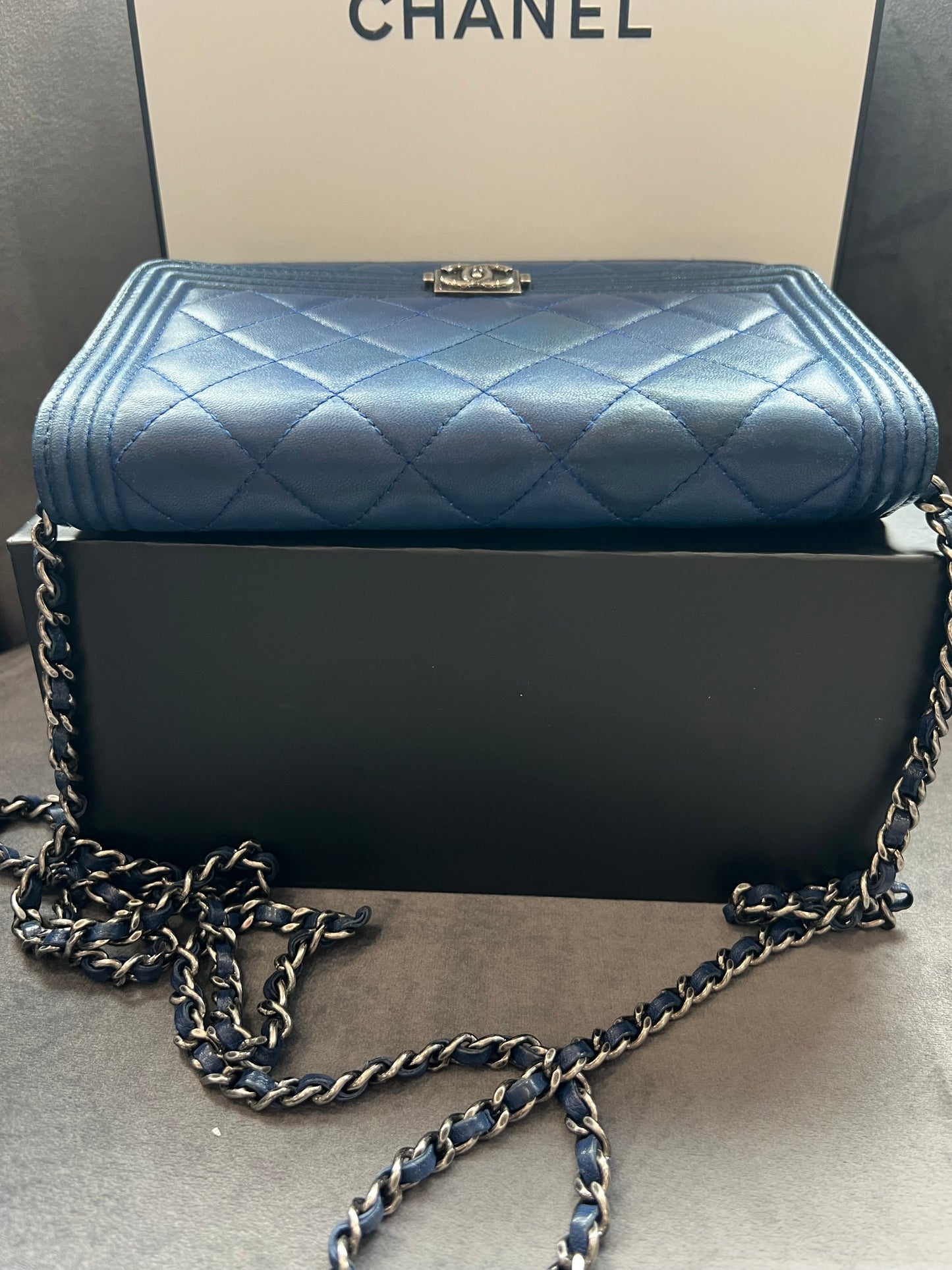 Chanel Boy Wallet on Chain Blue