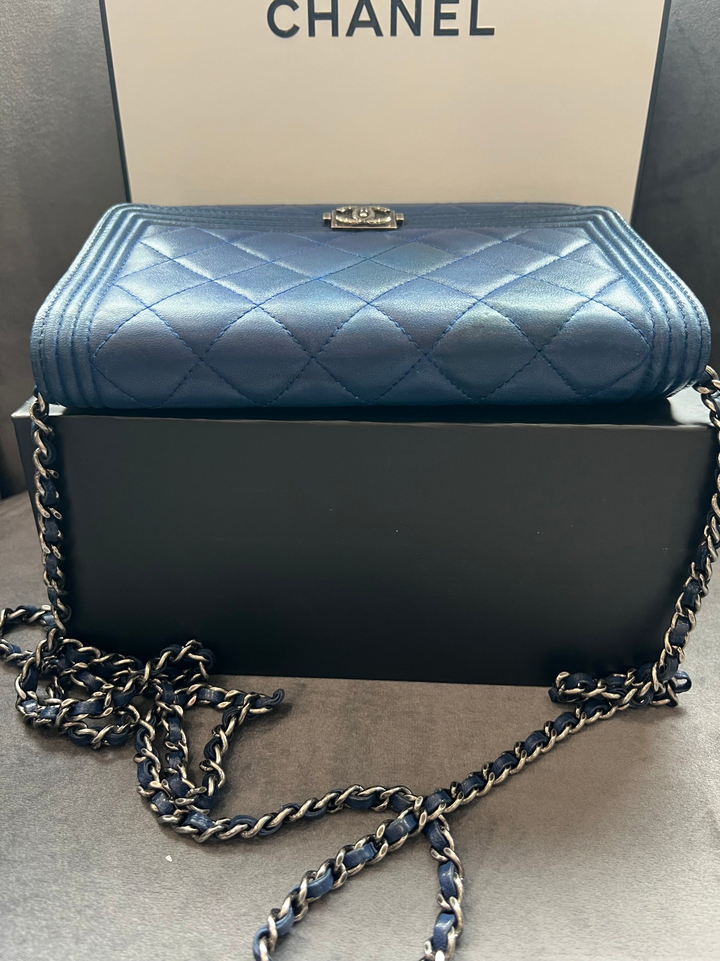 Chanel Boy Wallet on Chain Blue