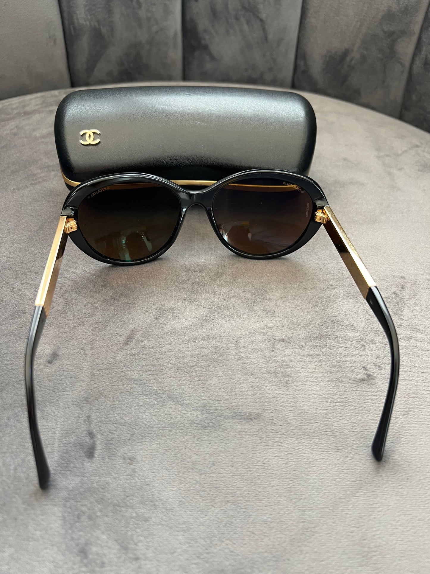 Chanel Black CC Oversized Cat Eye Sunglasses