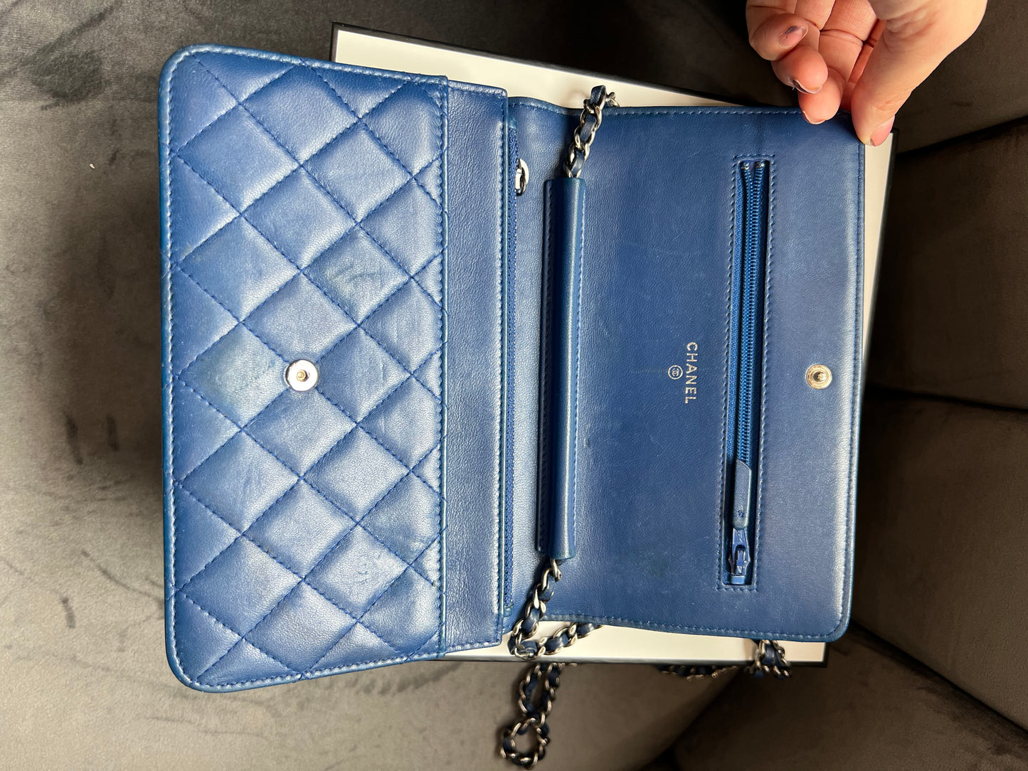 Chanel Boy Wallet on Chain Blue