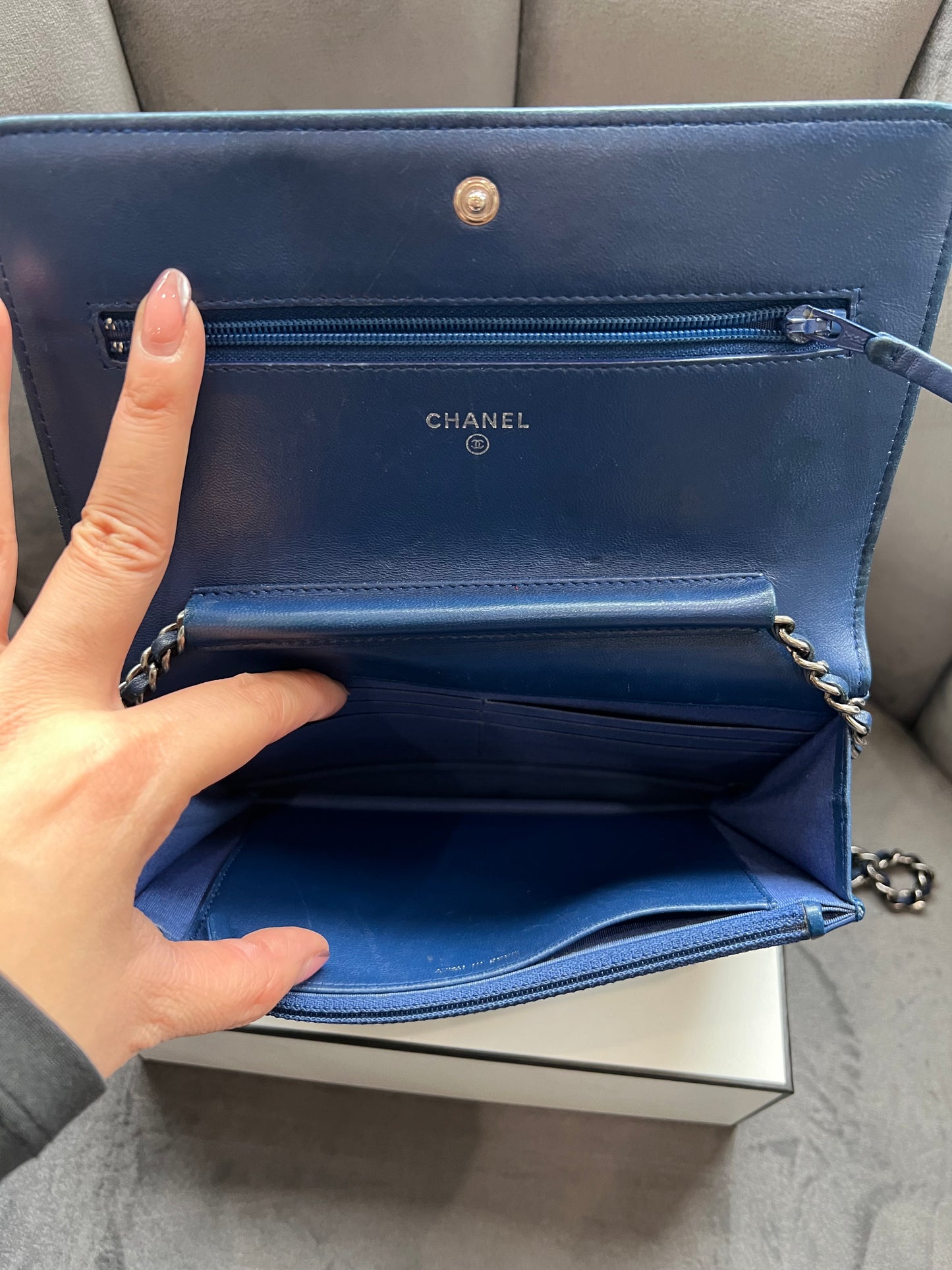 Chanel Boy Wallet on Chain Blue