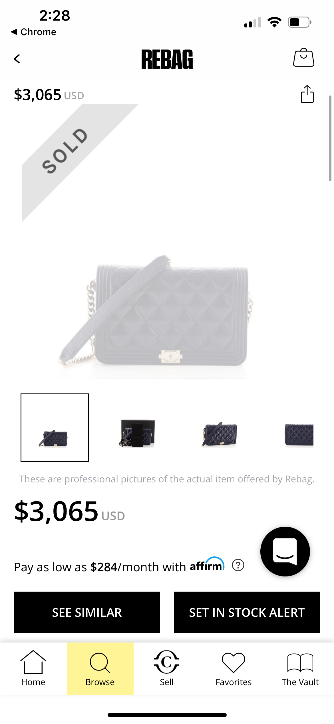 Chanel Boy Wallet on Chain Blue
