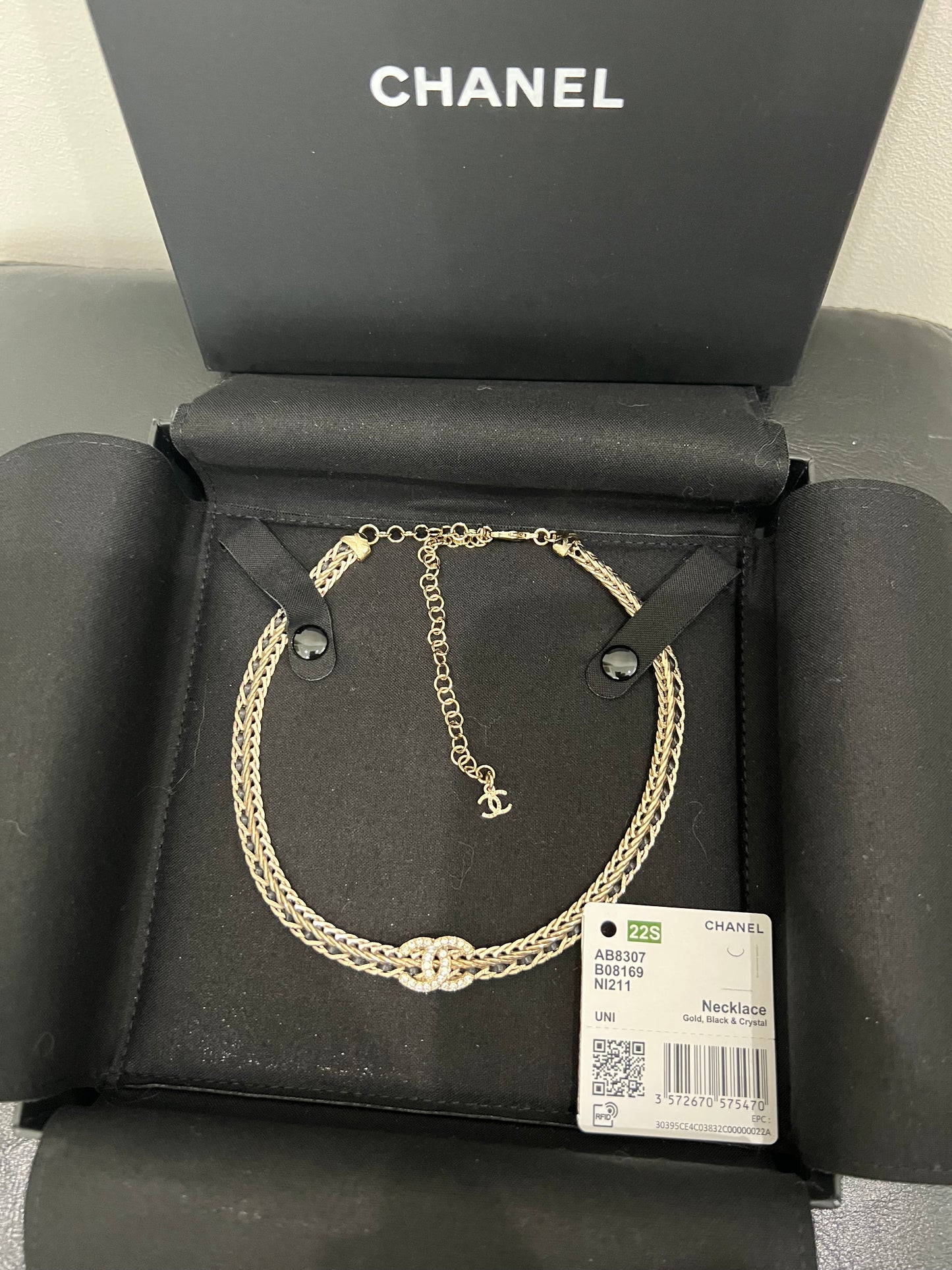Chanel lambskin black and gold choker
