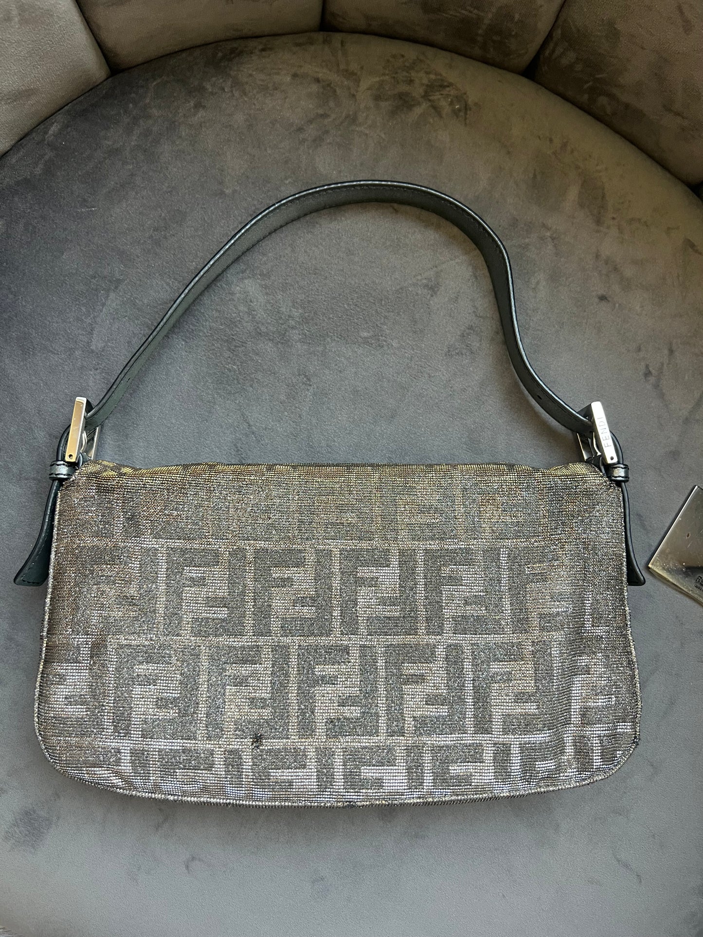 Rare FENDI Crystal Baguette with metallic zucca
