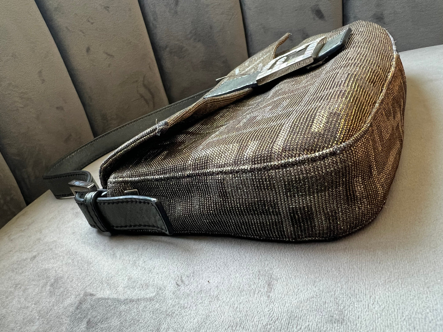 Rare FENDI Crystal Baguette with metallic zucca