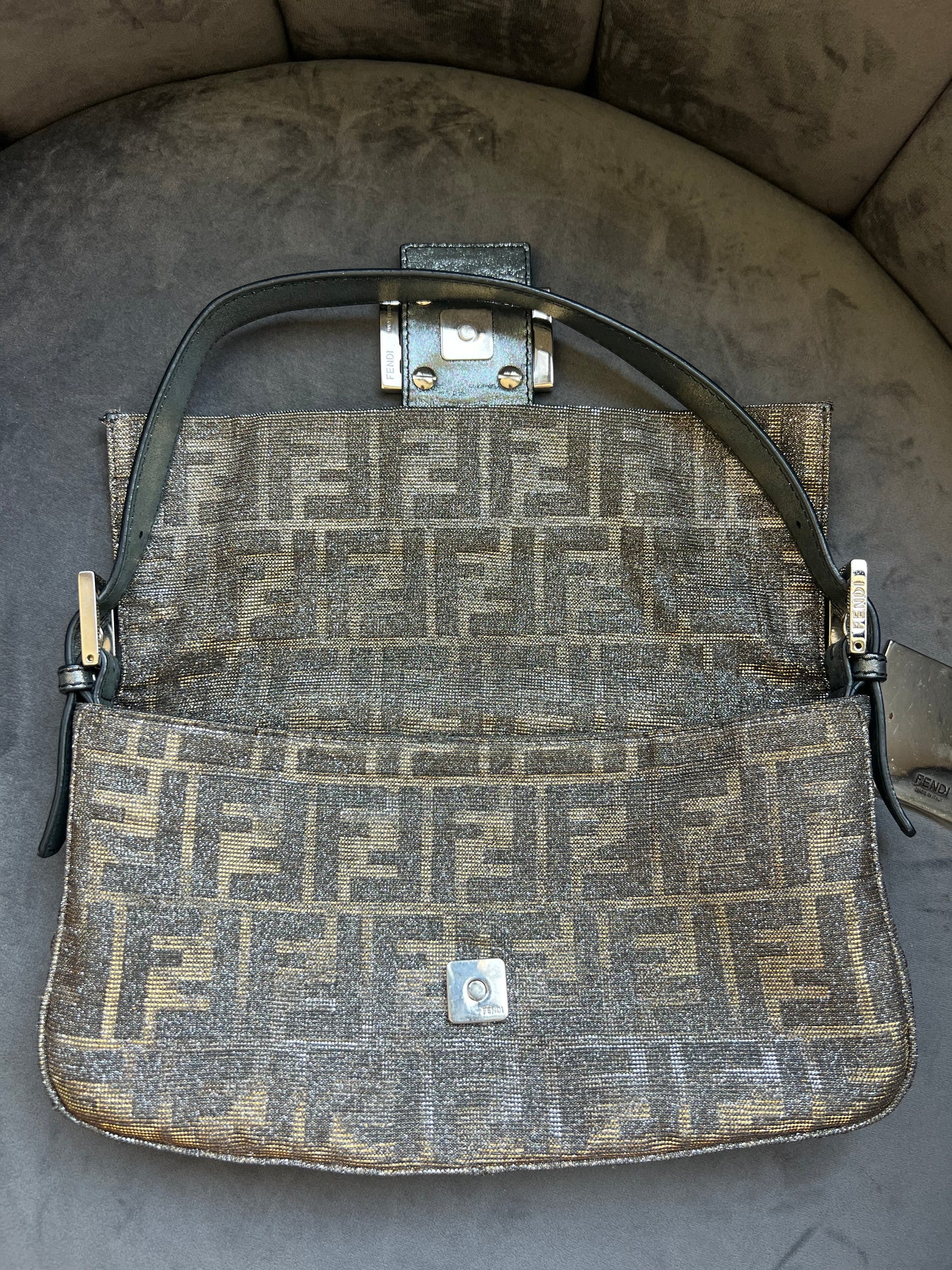 Rare FENDI Crystal Baguette with metallic zucca