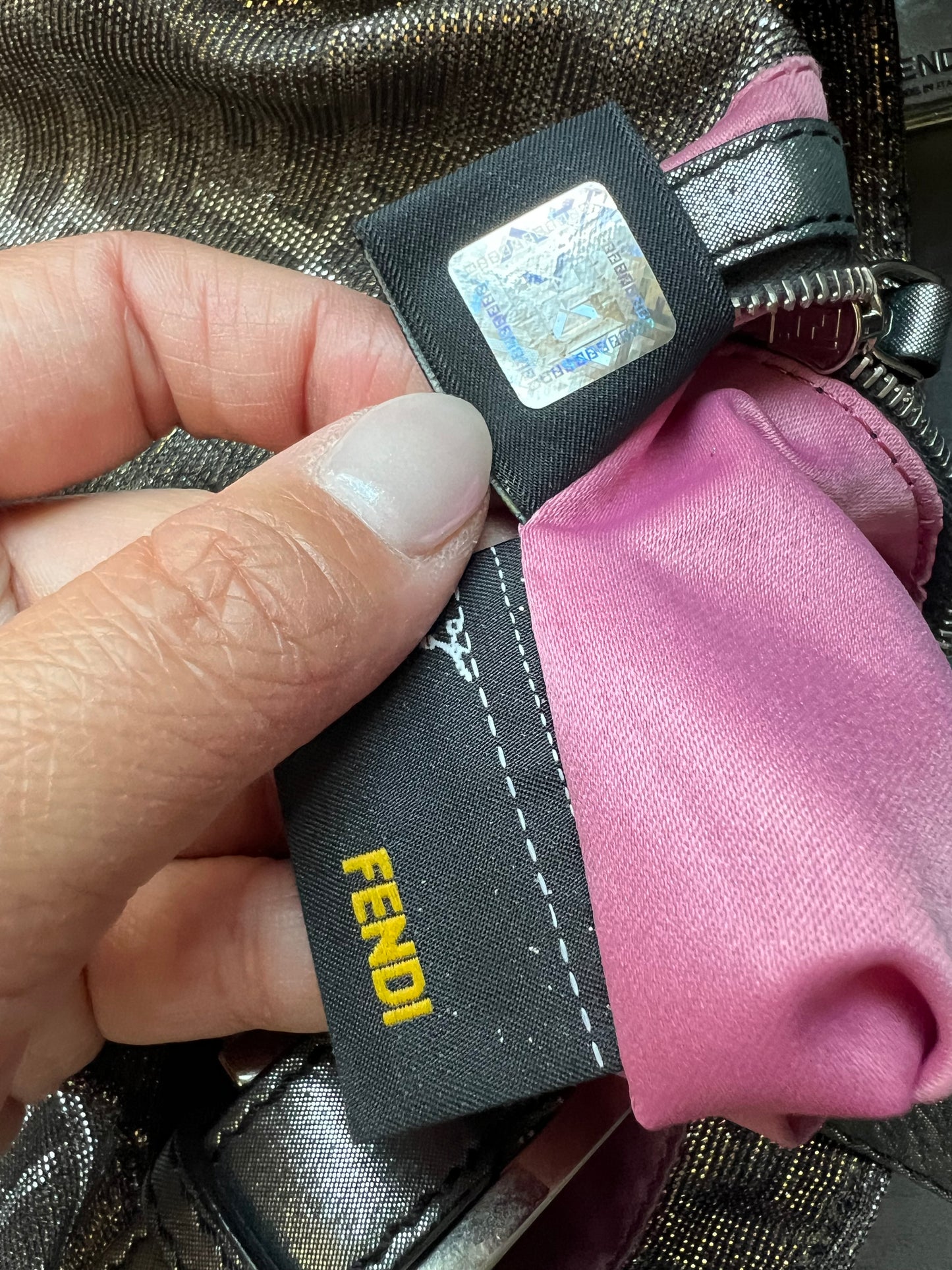 Rare FENDI Crystal Baguette with metallic zucca