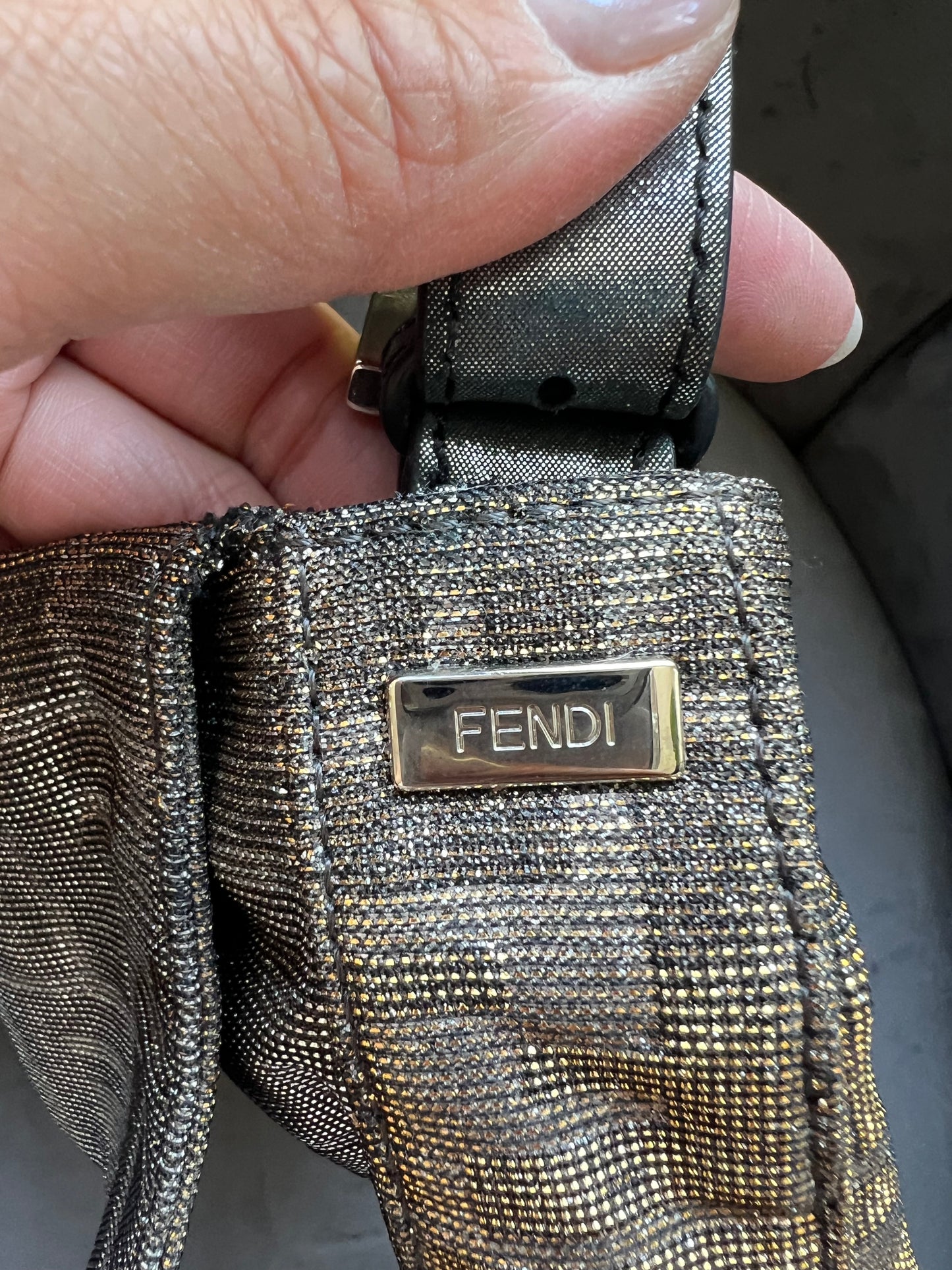Rare FENDI Crystal Baguette with metallic zucca