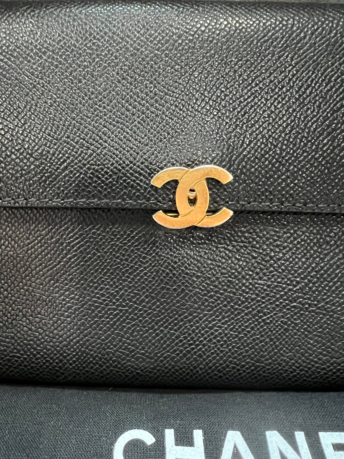Chanel caviar black wallet on chain