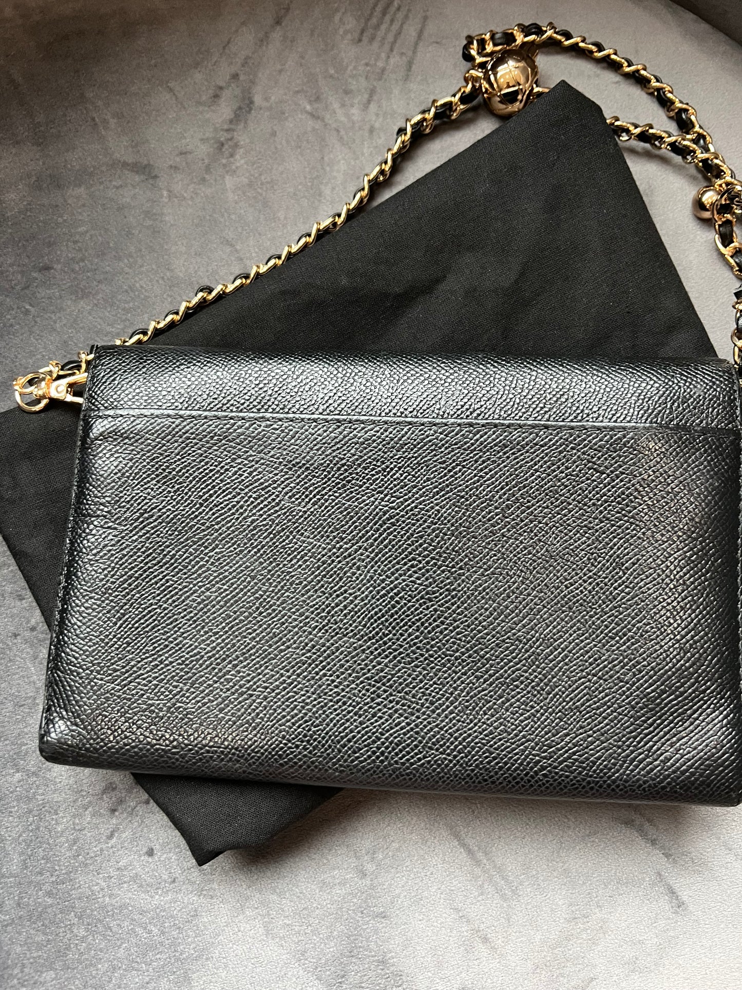 Chanel caviar black wallet on chain