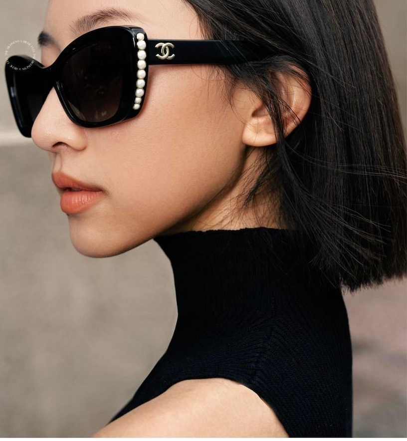 CHANEL Acetate Pearl Cat Eye CC Sunglasses