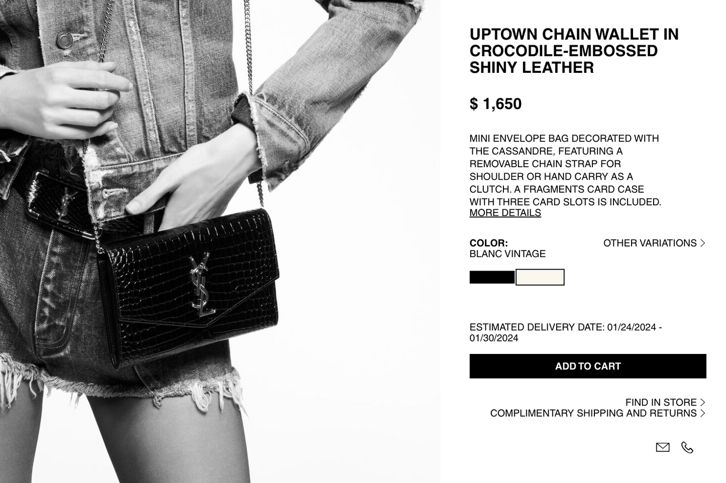 YSL Uptown Crocodile Crossboy Bag