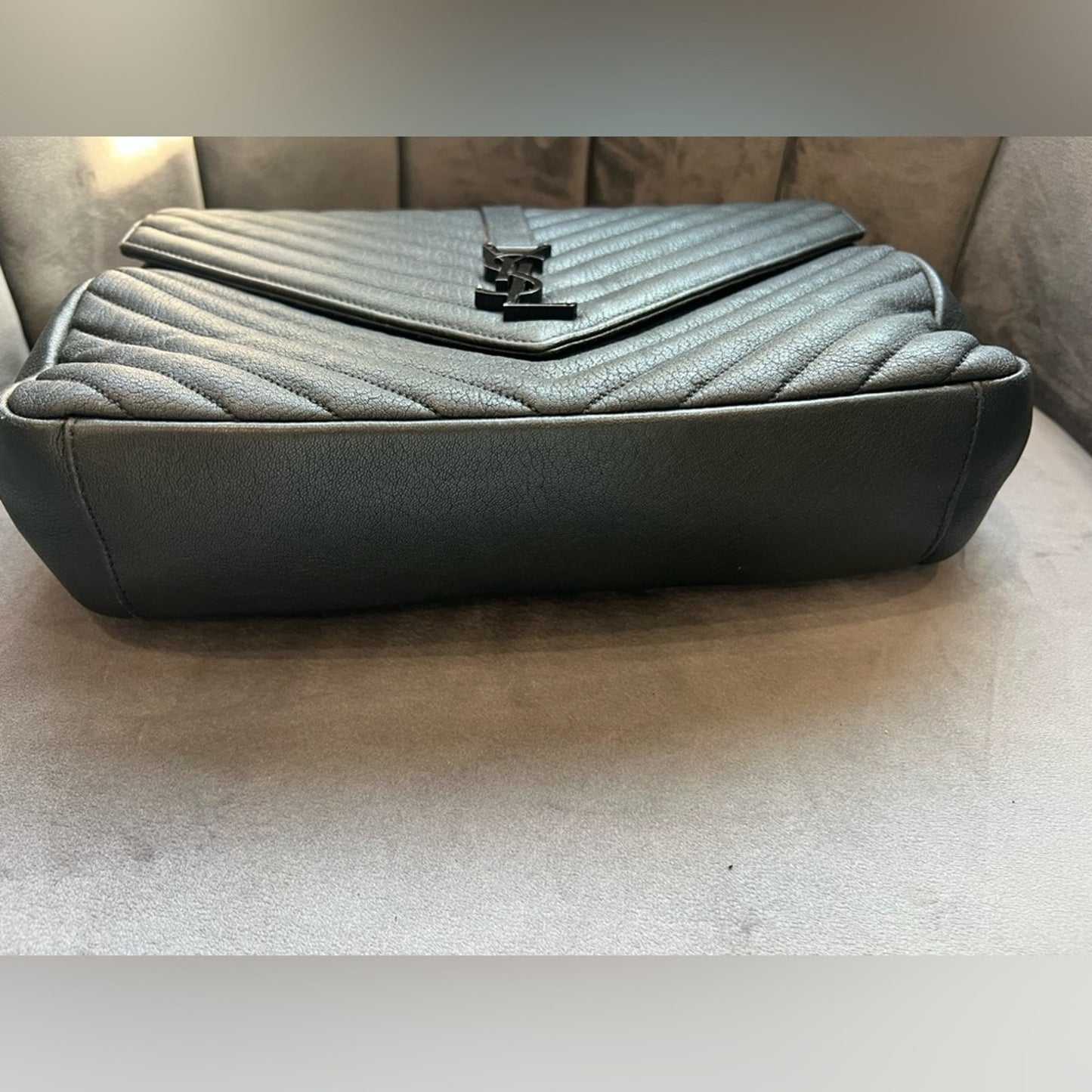 Saint Laurent Matelasse Chevron Monogram Large College Satchel Black