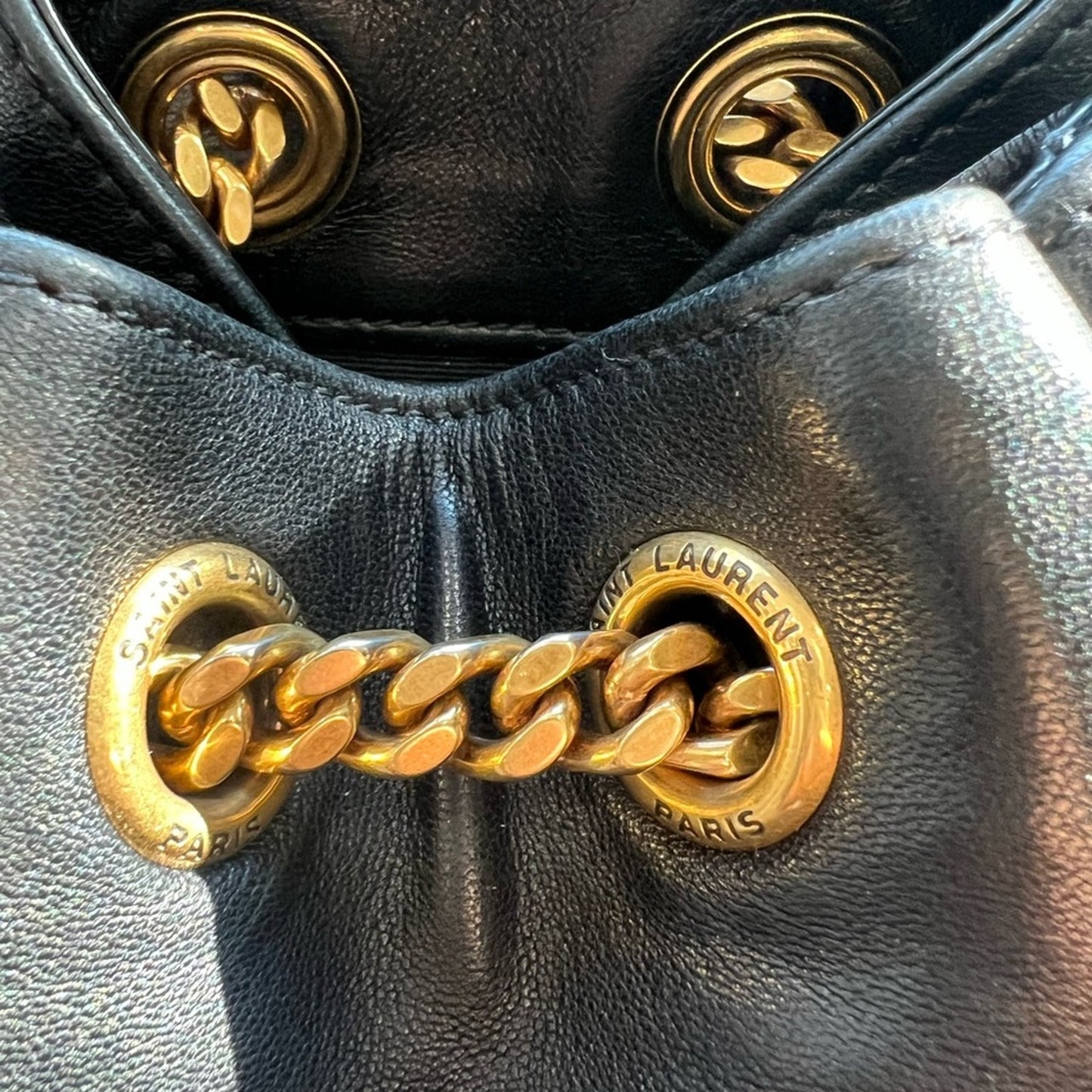 Yves Saint Laurent Joe Black Leather Backpack with Gold Chain