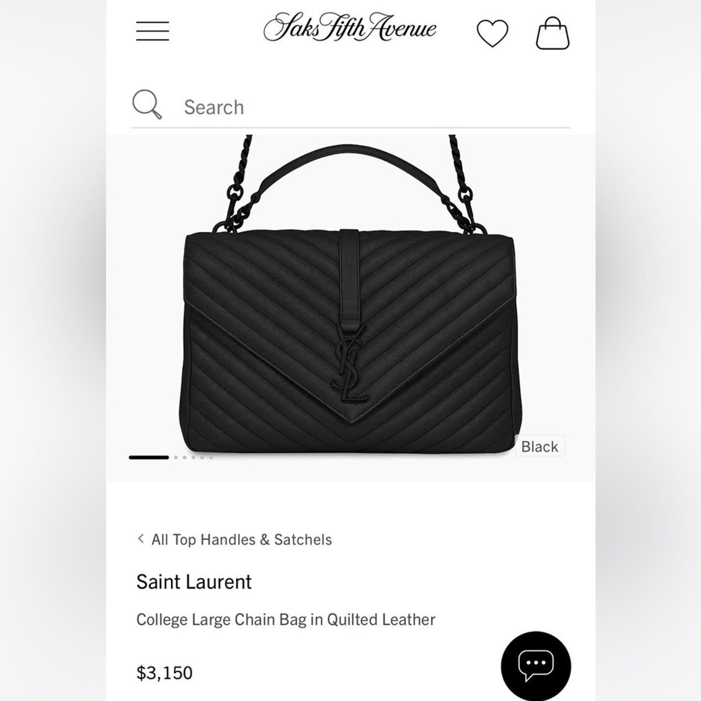 Saint Laurent Matelasse Chevron Monogram Large College Satchel Black