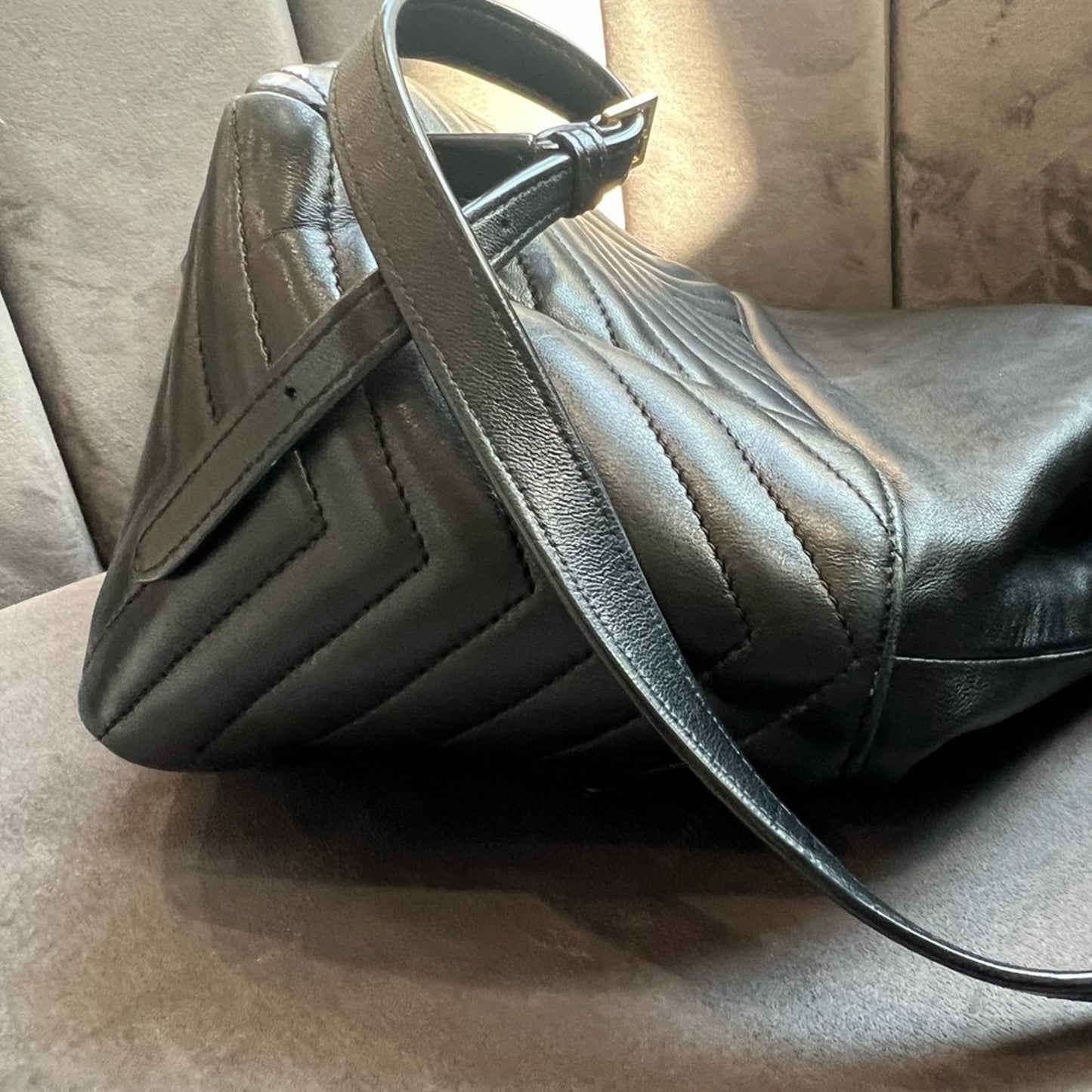 Yves Saint Laurent Joe Black Leather Backpack with Gold Chain